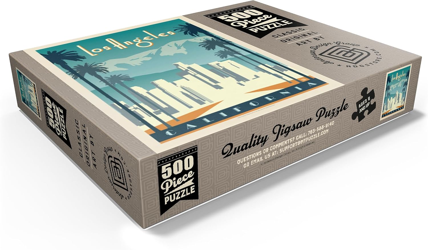 MyPuzzle Los Angeles Skyline, Vintage Poster - Premium 500 Piece Jigsaw Puzzle for Adults