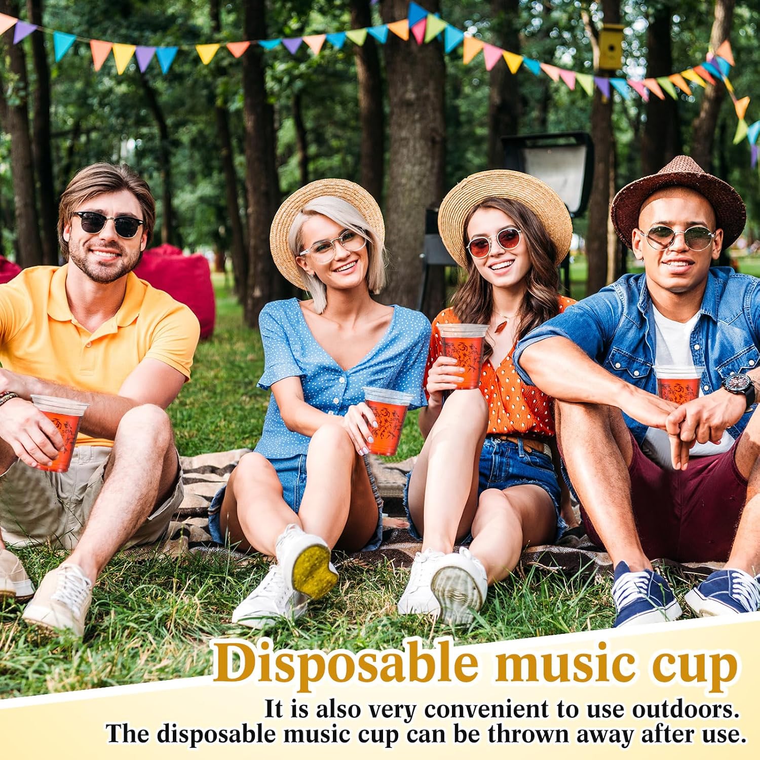 Funnymoom 60 Pack Music Notes Cup 12 oz Disposable Clear Plastic Musical Cups for Men Women Music Birthday Party Decorations Favors Wedding Anniversary