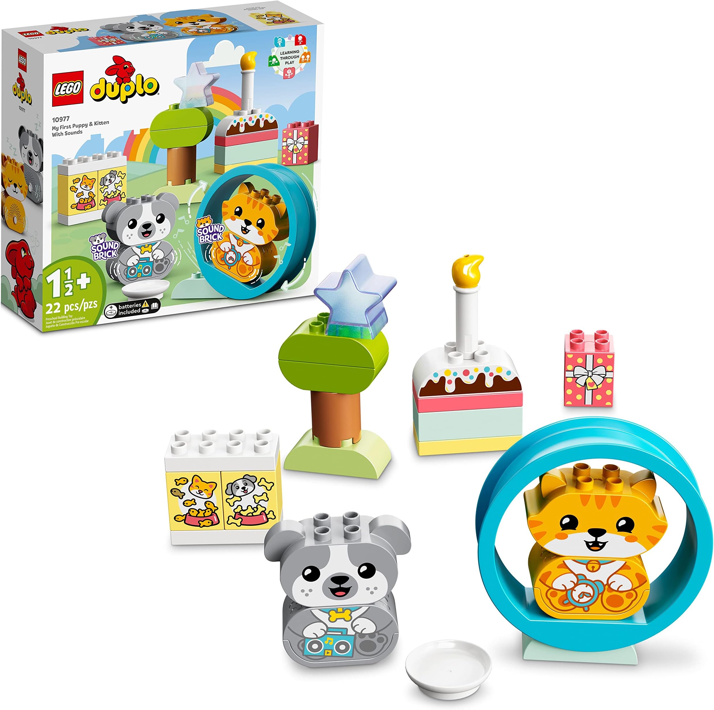 LEGO DUPLO My First Puppy & Toy Kitten with Sounds 10977 Pet Building Toy Set for Toddlers, Preschool Boys and Girls Ages 18 Months to 5 Years Old (22 Pieces)