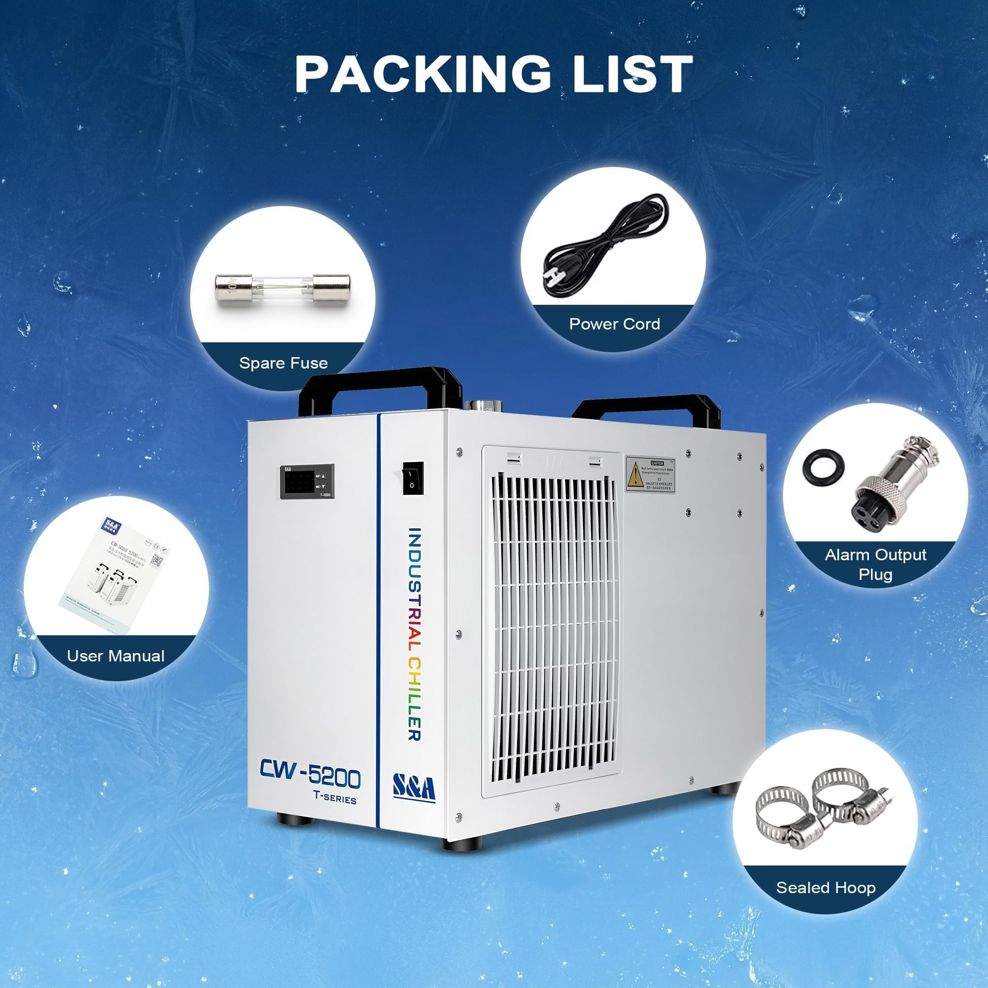 S&A Genuine CW-5200TH Industrial Water Chiller Enfriador de Agua Industrial 7L Capacidad para máquinas de Grabado y Corte por láser de CO2 de 80W-150W