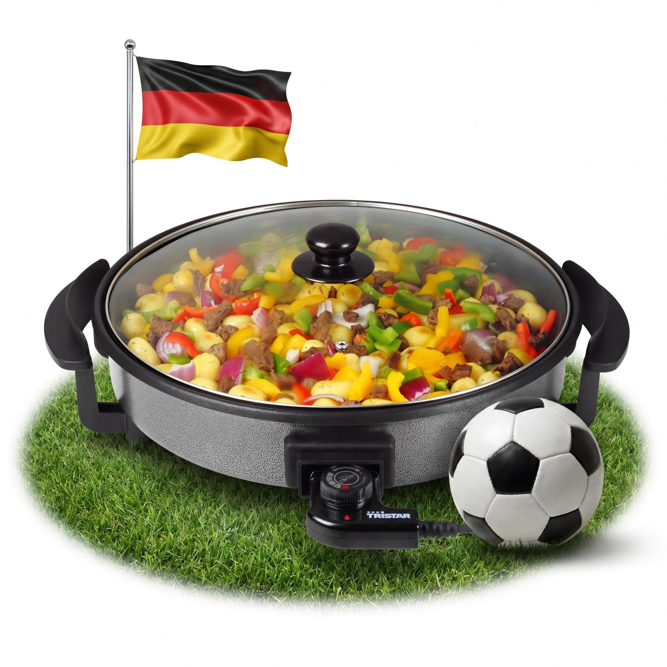 Tristar PZ-2964 Multifunktionspfanne/Pizza- und Grillpfanne mit 5 einstellbaren Temperatureinstellungen – 40 cm Durchmesser – Antihaftbeschichtet, Schwarz