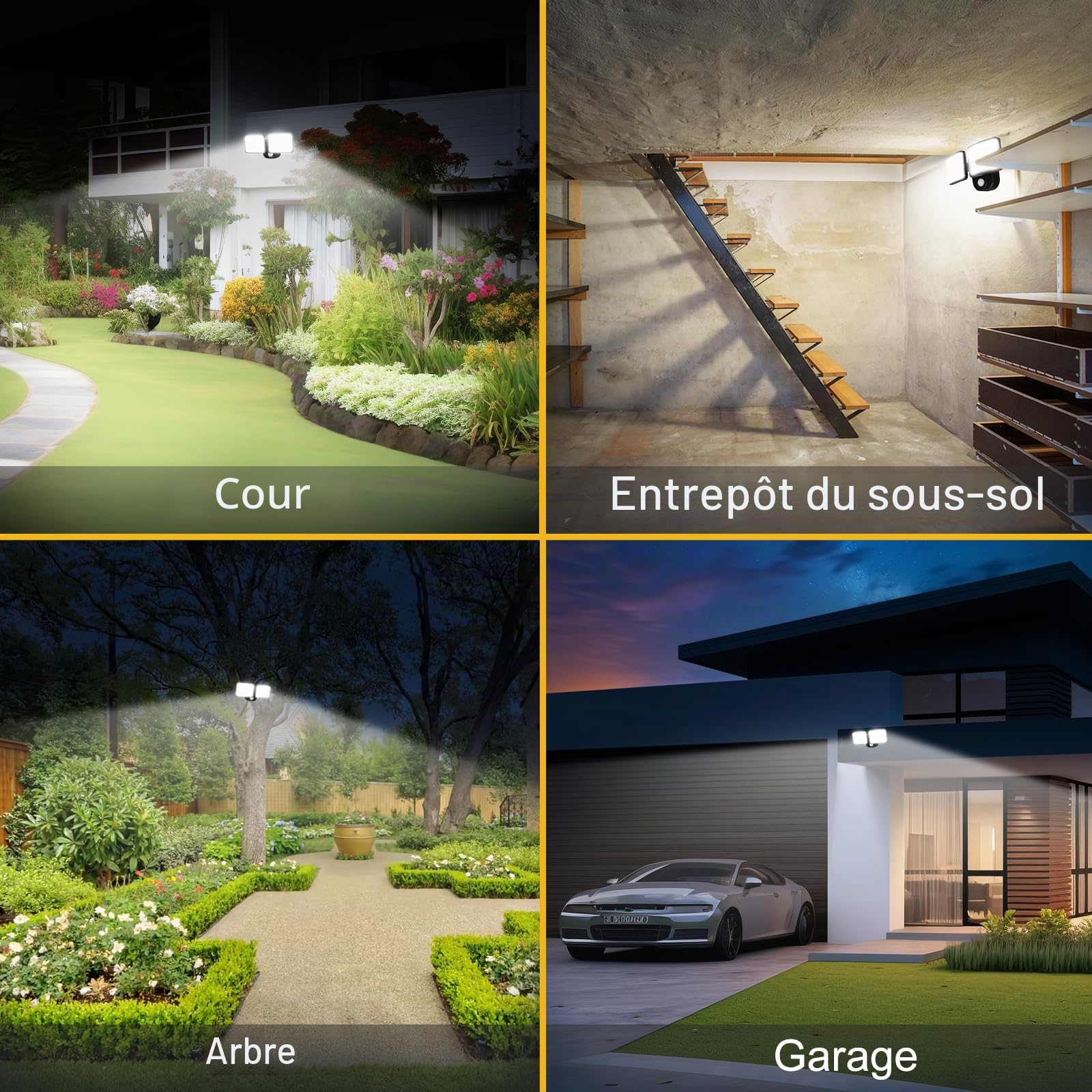 Lampes de sécurité extérieures alimentées par piles rechargeables avec détecteur de mouvement, chargement USB, autonomie de 1 à 3 mois, lumières à détecteur de mouvement pour garage, cour