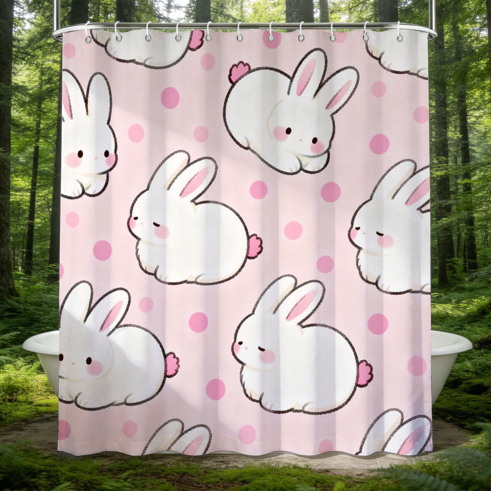 Hongduo 3D Rabbit Shower Curtain for Stalls Bathtubs Cute Style Bathroom Decor Shower Curtain Set Polyester Fabric Waterproof 120x180cm/48X71 Inch with Hooks