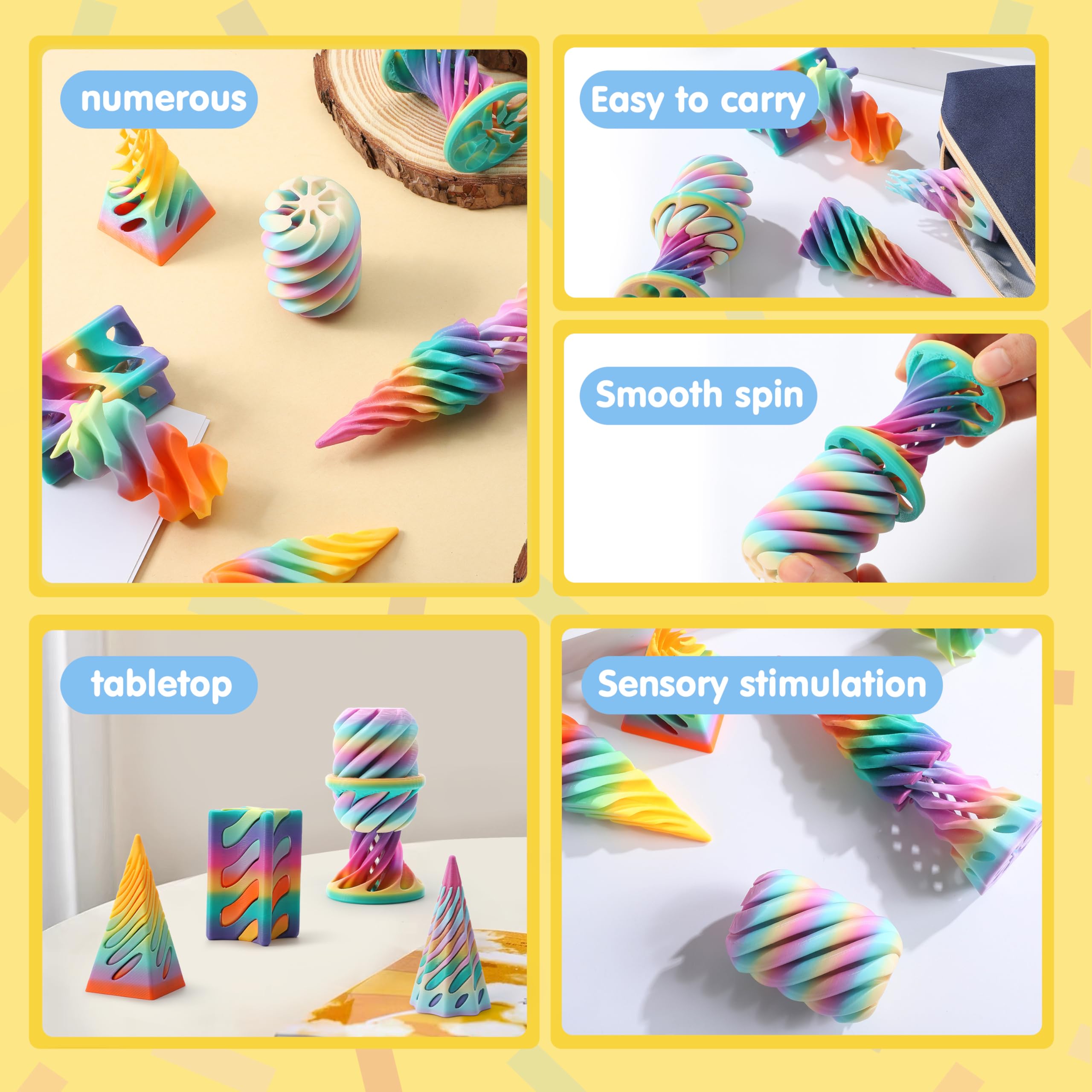 JOYIN 4 Pack Impossible Cone Fidget Toys, Pastel Color 3D Printed Spiral Cone Flexible Impossible Pyramid Passthrough Fidget Toys for Stress Relief, Kids Adults Easter Gifts for Classroom