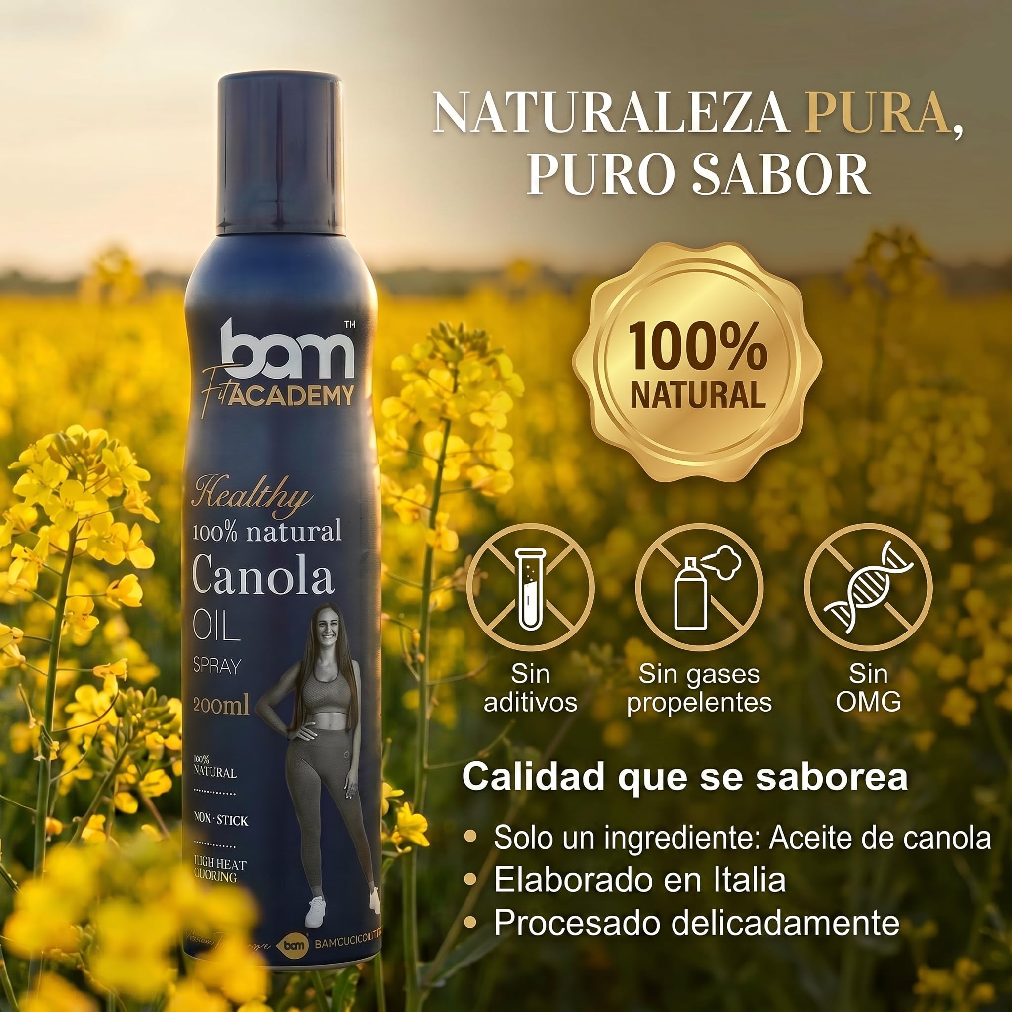 BAM Aceite de canola en spray, Aceite natural 100% en spray para cocinar, Para cocinar y freír de forma saludable, 200 ml