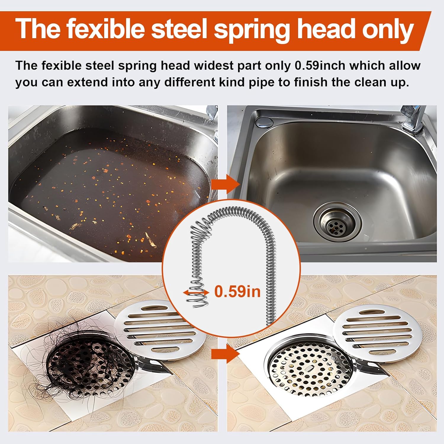 Drain Auger, Plumbing Snake With Drill Adapter, 35ft Heavy Duty Flexible Sink Steel Plumbing Auger Bathroom Hair Clog Removal Tool, Manual Or Powered - No auto retract or feed