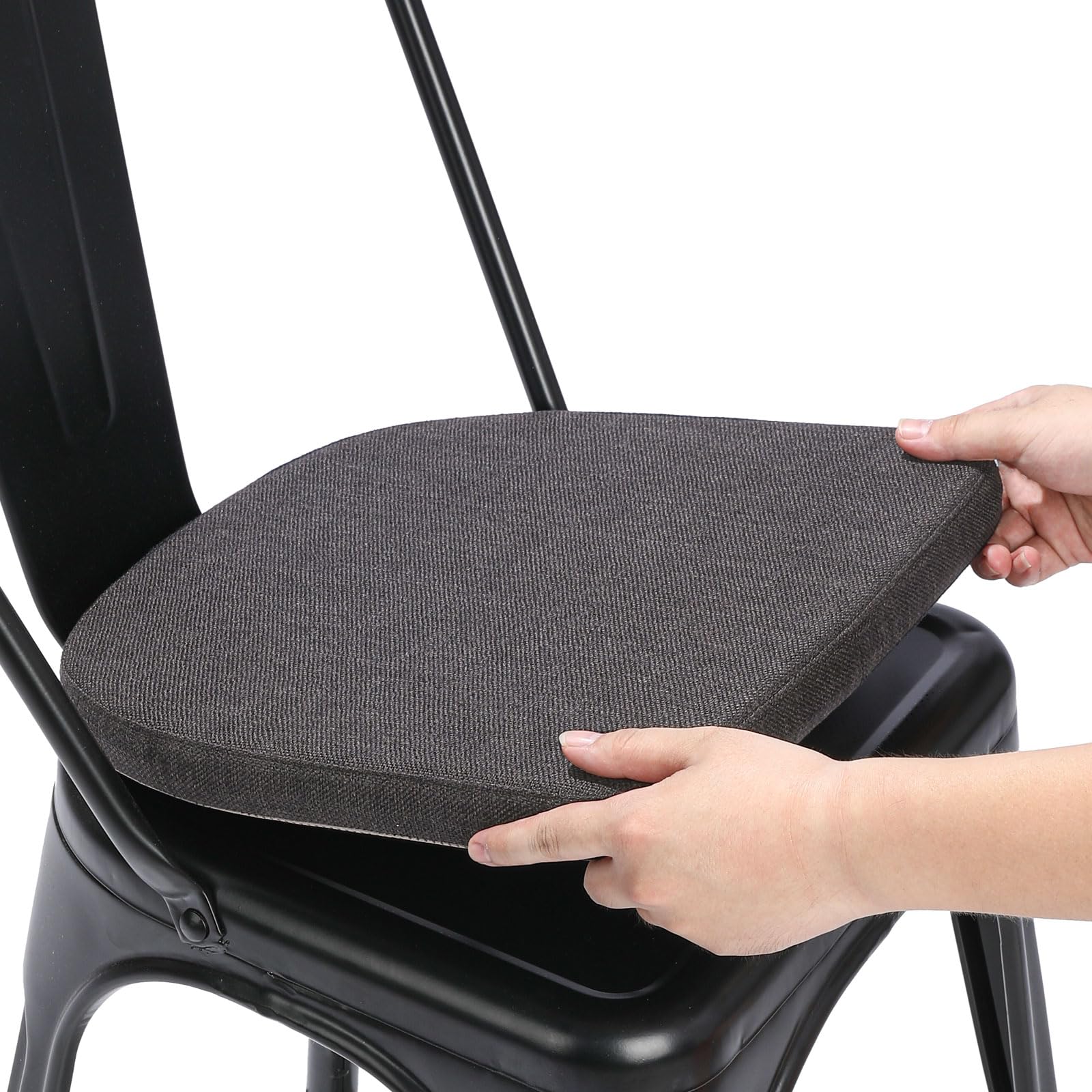 BUYUE Leinen 30x30 Kissen für Metallstuhl 1 Stück, Anti-Rutsch Sitzkissen für Esszimmer Küche Café stapelbare Stühle (U-Form, dunkelgrau, 1 Stück)