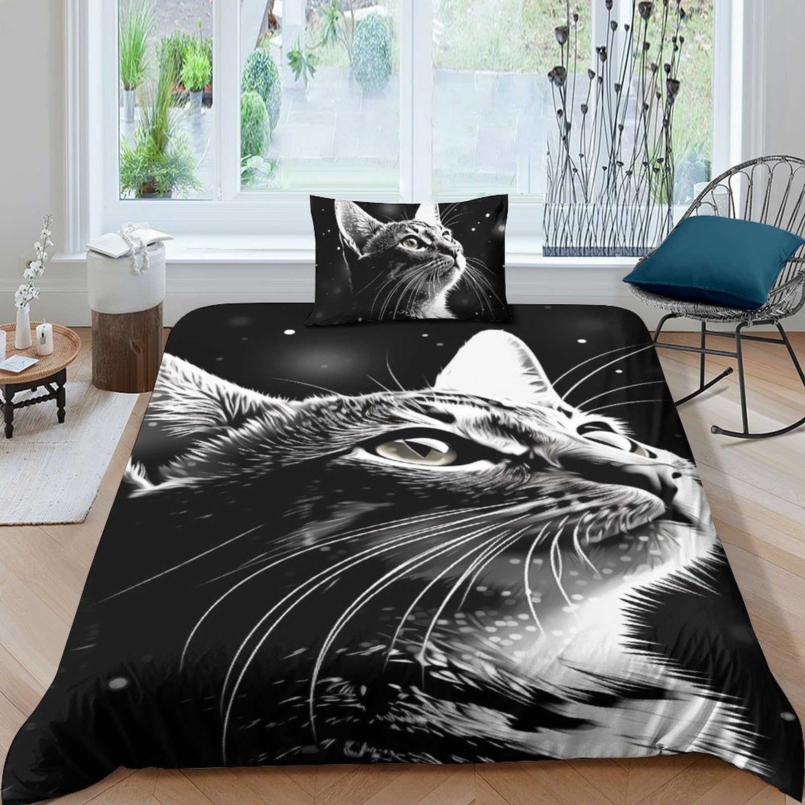 Housse de couette motif chat 3D Civet parure de lit 3 pièces douce