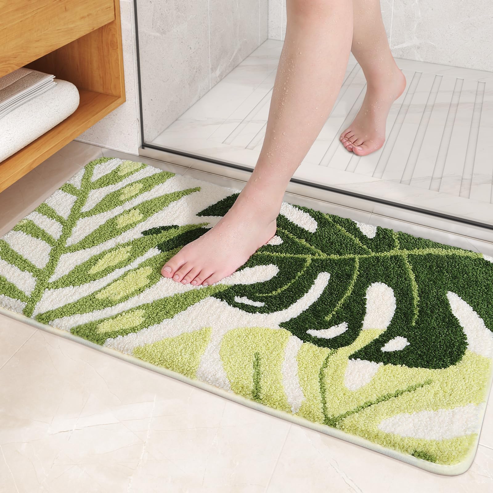 Amazon.com: Color&Geometry Leaf Bath Mat Green Bathroom Rug - Refresh ...