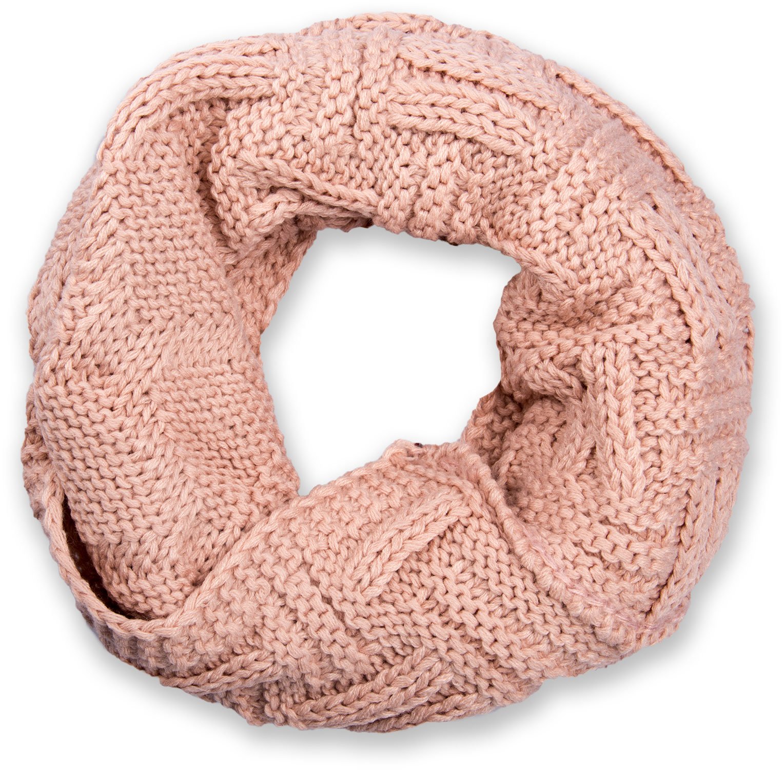 Stylebreaker Women's Old Rose Knit Loop Scarf With Grid And Rib Pattern, Single-Colour Fine-Knit Snood, Winter Knit Scarf, Unisex 01018155, Colour:
