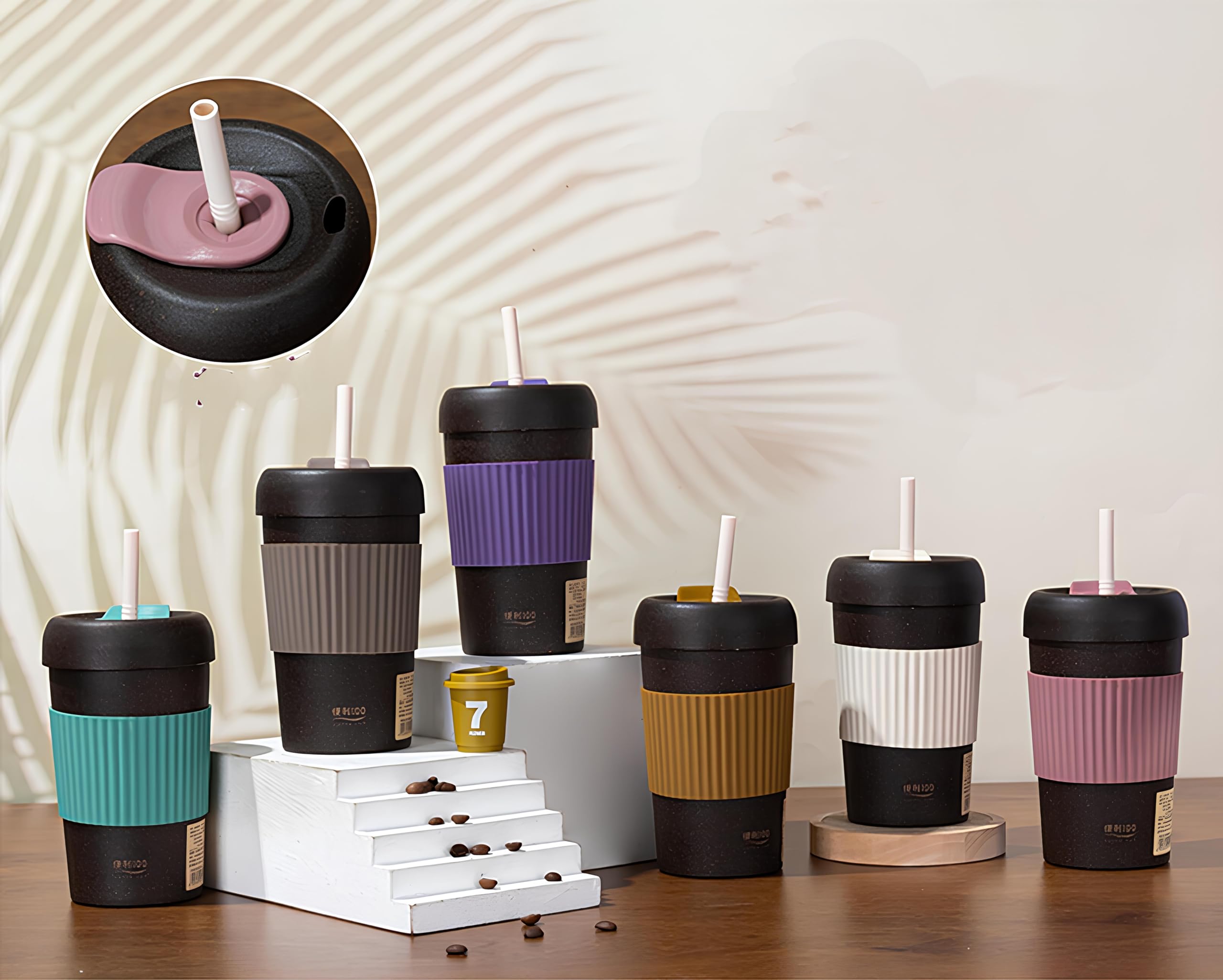 THE VENTI Travel Mug, Coffee Cup with Leakproof Lid,Vacuum Reusable for Hot Cold Coffee, Water and Tea,Mug with Non-Slip ProtectiveCover (380ML with Straw)