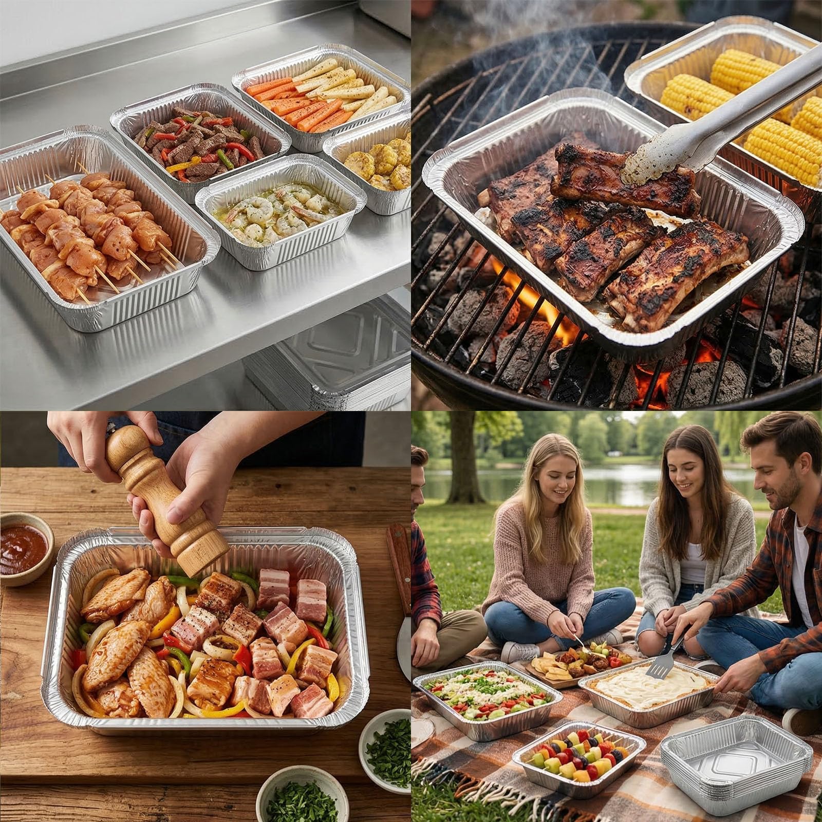 100er Set Aluschalen mit Deckel 700ml - Premium Alu Grillschalen & Einwegschalen - Ideal als Auflaufform mit Deckel für Backofen, BBQ Grill, Gefrierschrank & Batch Cooking