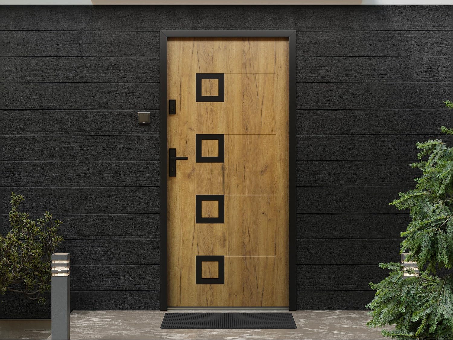Vente-unique - Puerta de entrada de acero con inox Alt. 207 x Ancho 100 cm acabado roble - apertura derecha - TIFANA