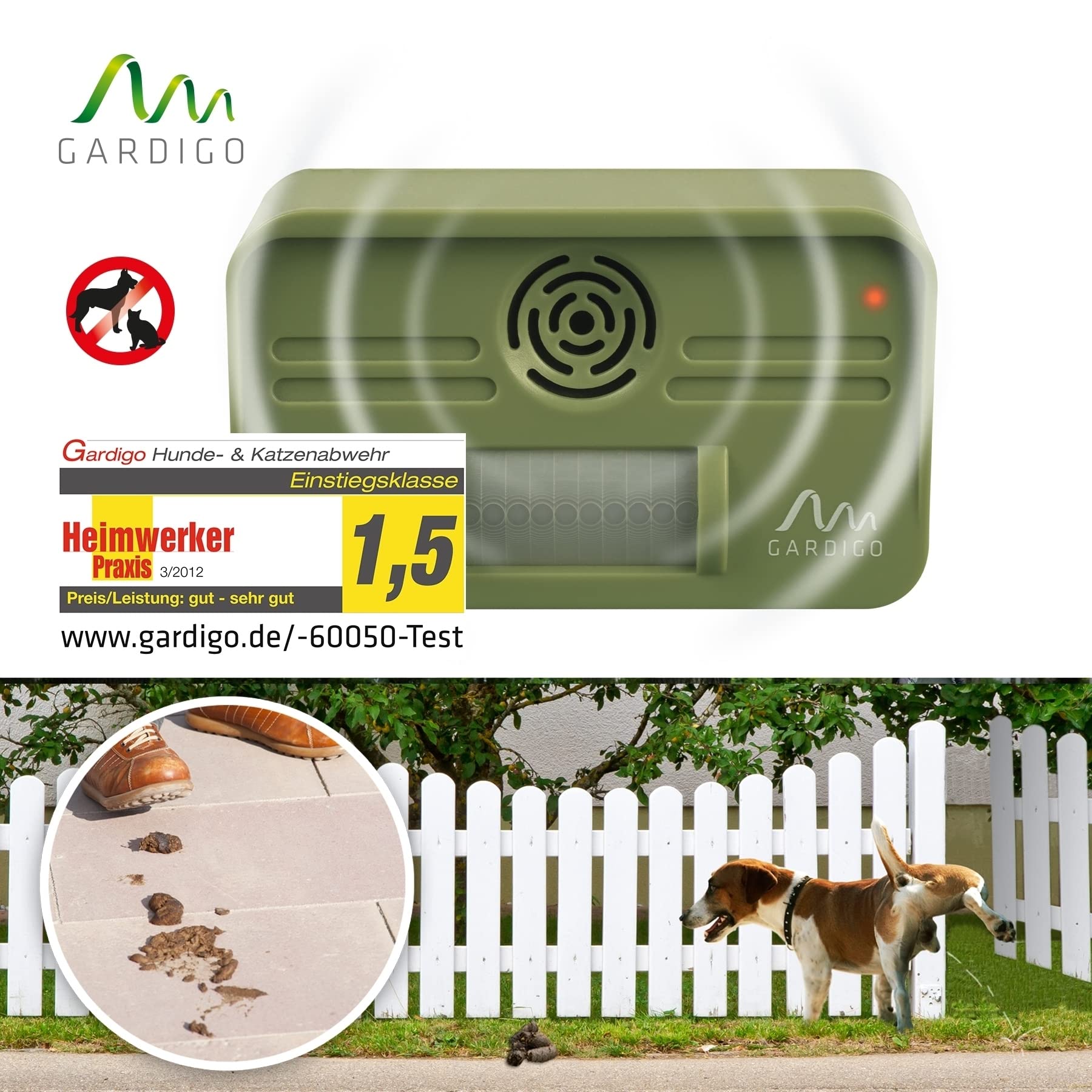 GARDIGO® Scaccia Gatti | Repellente per Gatti | Dissuasore per Cani | Disabituante Gatti | Repellente Ultrasuoni Animali Giardino | Angolo di Rilevamento 70°, Raggio d'Azione 7 m | Anti Gatto 1 Pezzo