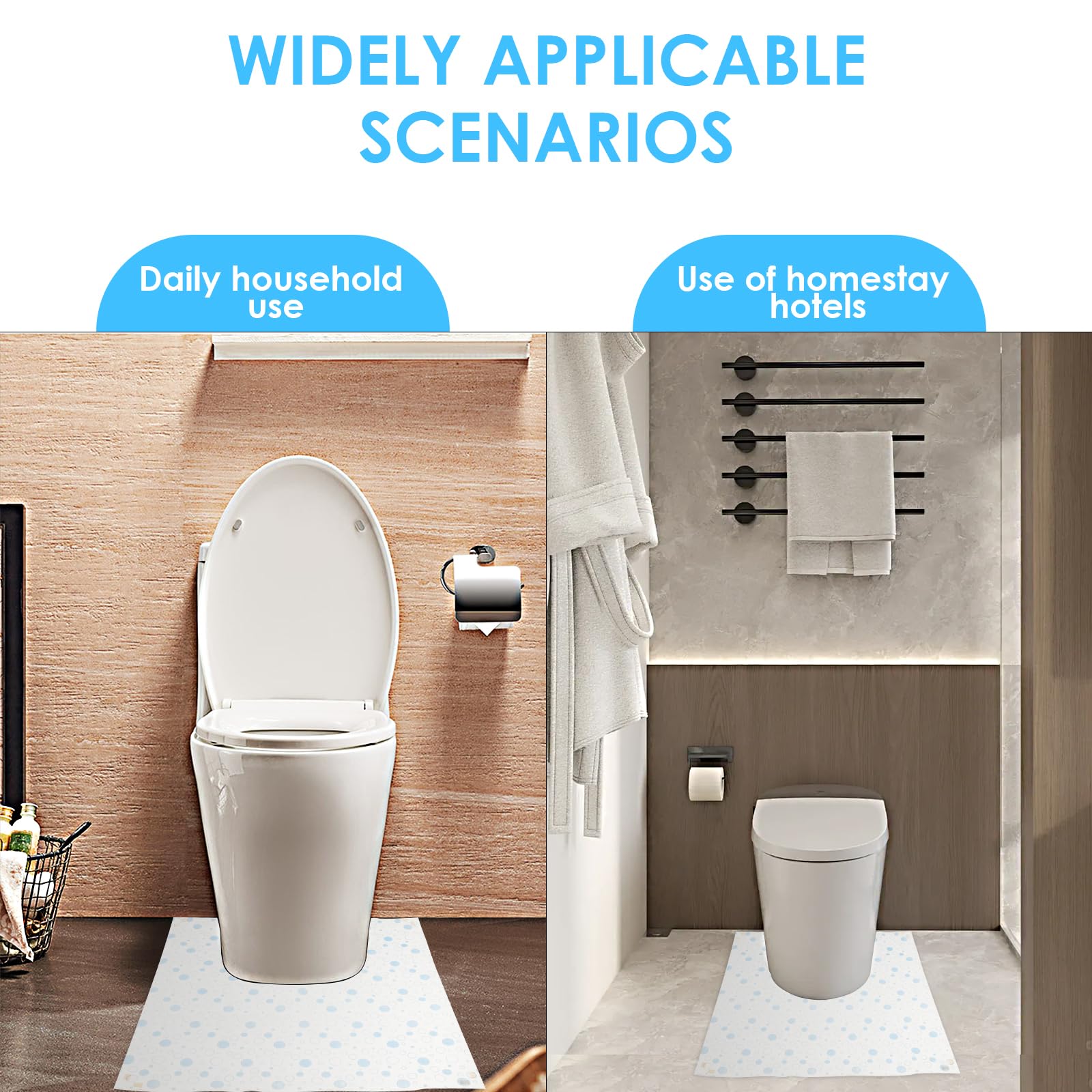 50 Stück Einweg-WC Bodenschutz,U-Form Einweg-toilettenmatte,rutschfest Wasserdicht WC-Matten,59×59 cm,für ältere Töpfchentraining,Urinenz,Badezimmerboden,rutschfest