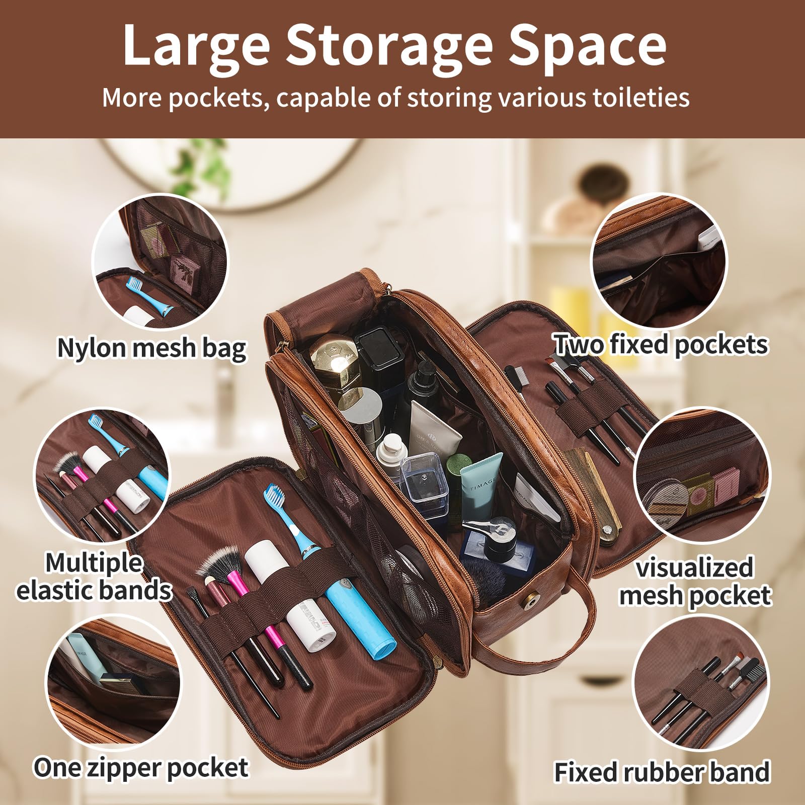Borsa da toilette in pelle personalizzata da uomo, grande kit dopp da viaggio, organizer per articoli da toeletta impermeabile, borsa cosmetica in pelle PU, regalo personalizzato inciso al laser per