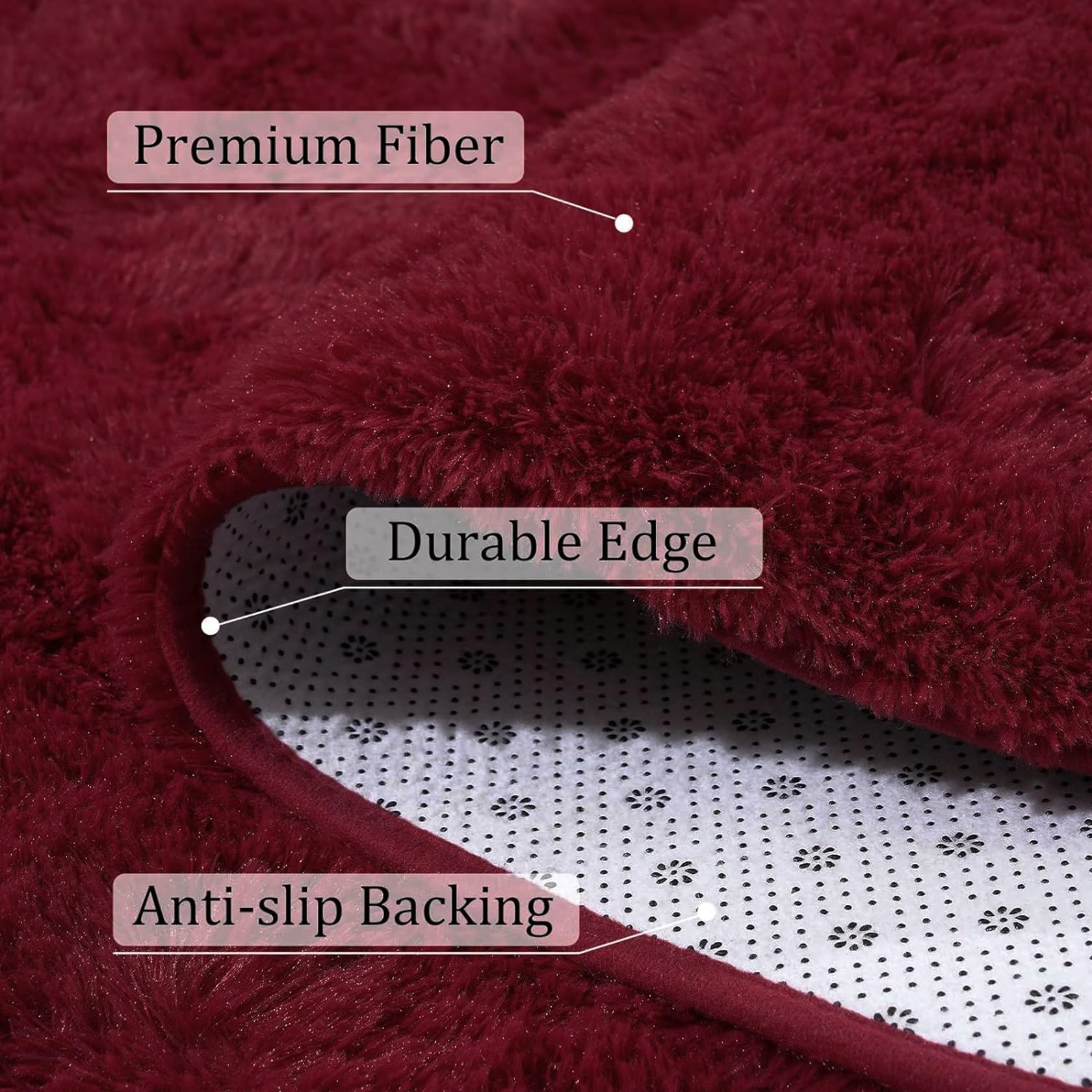 Antidérapant 180x240cm Tapis de Salon Tapis À Poils Longs Tapis Shaggy Peau de Mouton Synthétique pour Le Salon de Chaise Canapé Couloir, Vin Rouge