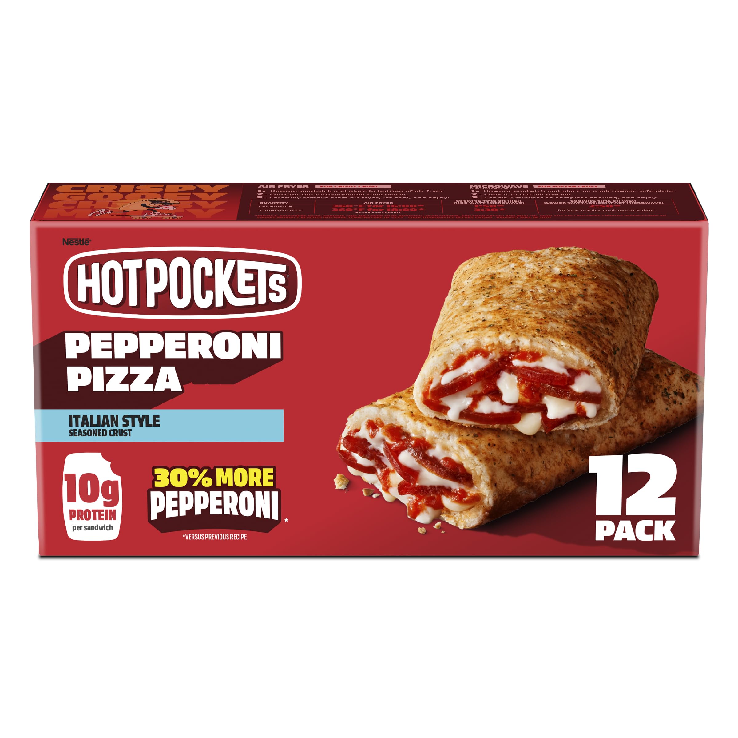 Hot Pockets Pepperoni Pizza, Italian Style Crust, Frozen Snack, 12 Pack 3.375 lb.