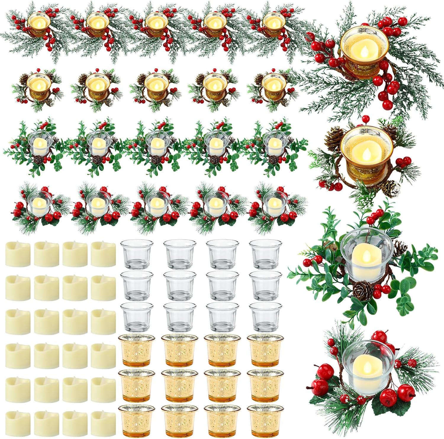 Baquler 24 Sets Christmas Candle Rings Pillars Candle Rings