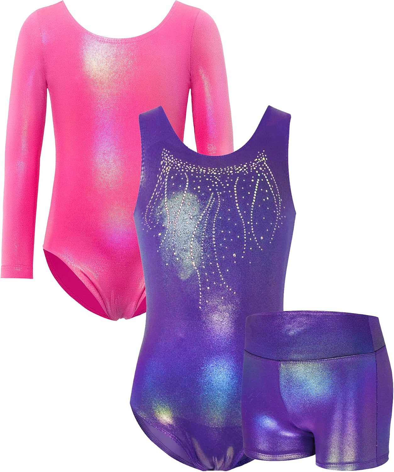 Bundle of Purple and Rose Girls Gymnastics Leotards Size 7-8 Years Old