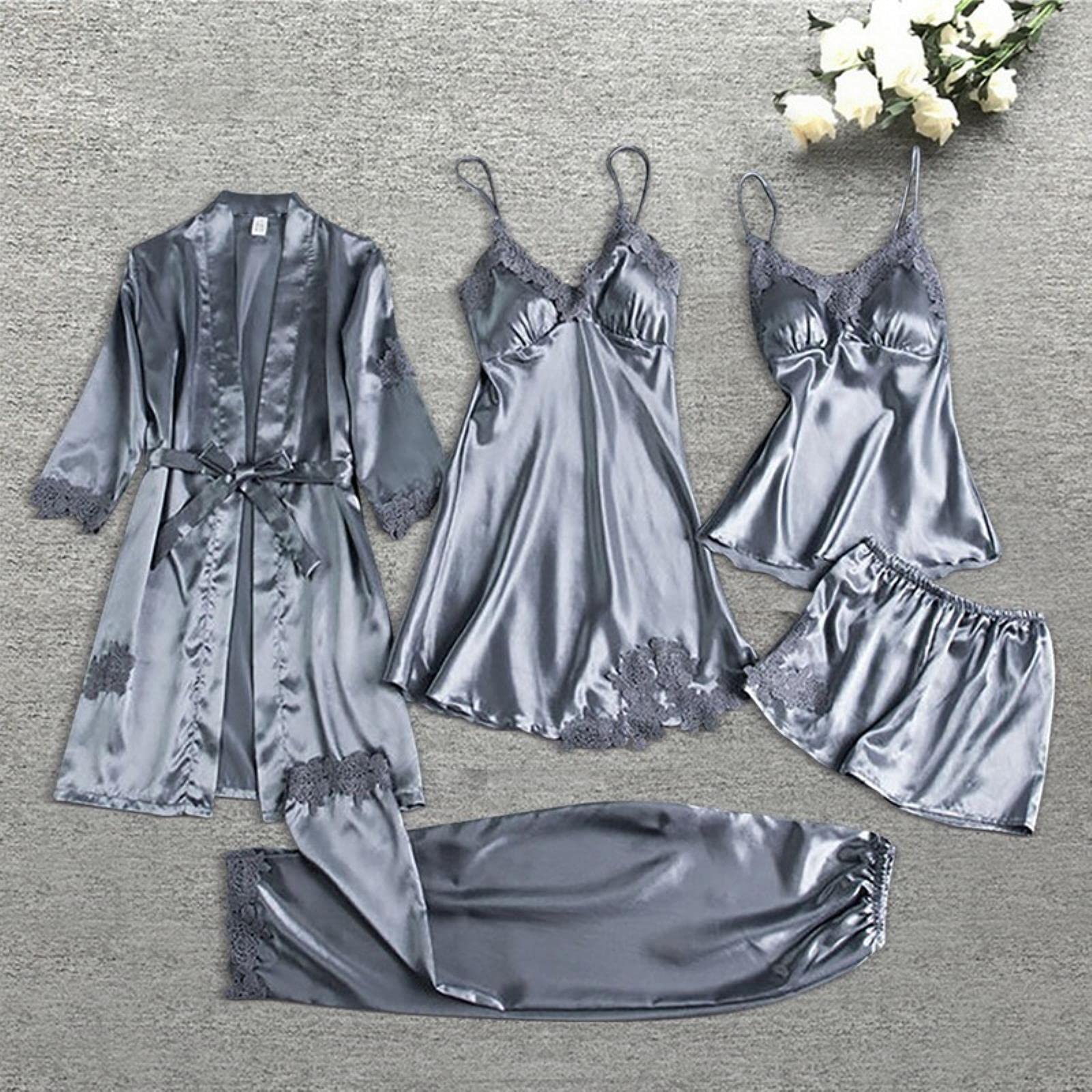 UKKO Femmes Chemise de Nuit Vêtement De Nuit Femme Robe Femme Femme De Nuit Pyjama Set Dentelle Chemise De Nuit Et Peignoir Robe Mariée Nightwear Nightwear À La Maison-A-4,XXXL