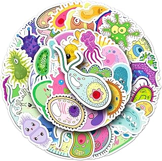 50pcs Germ Meme Cute Cartoon Waterproof Vinyl Virus Stickers for Water Bottle Laptop Colorful Cells Pack for Party Supplies School