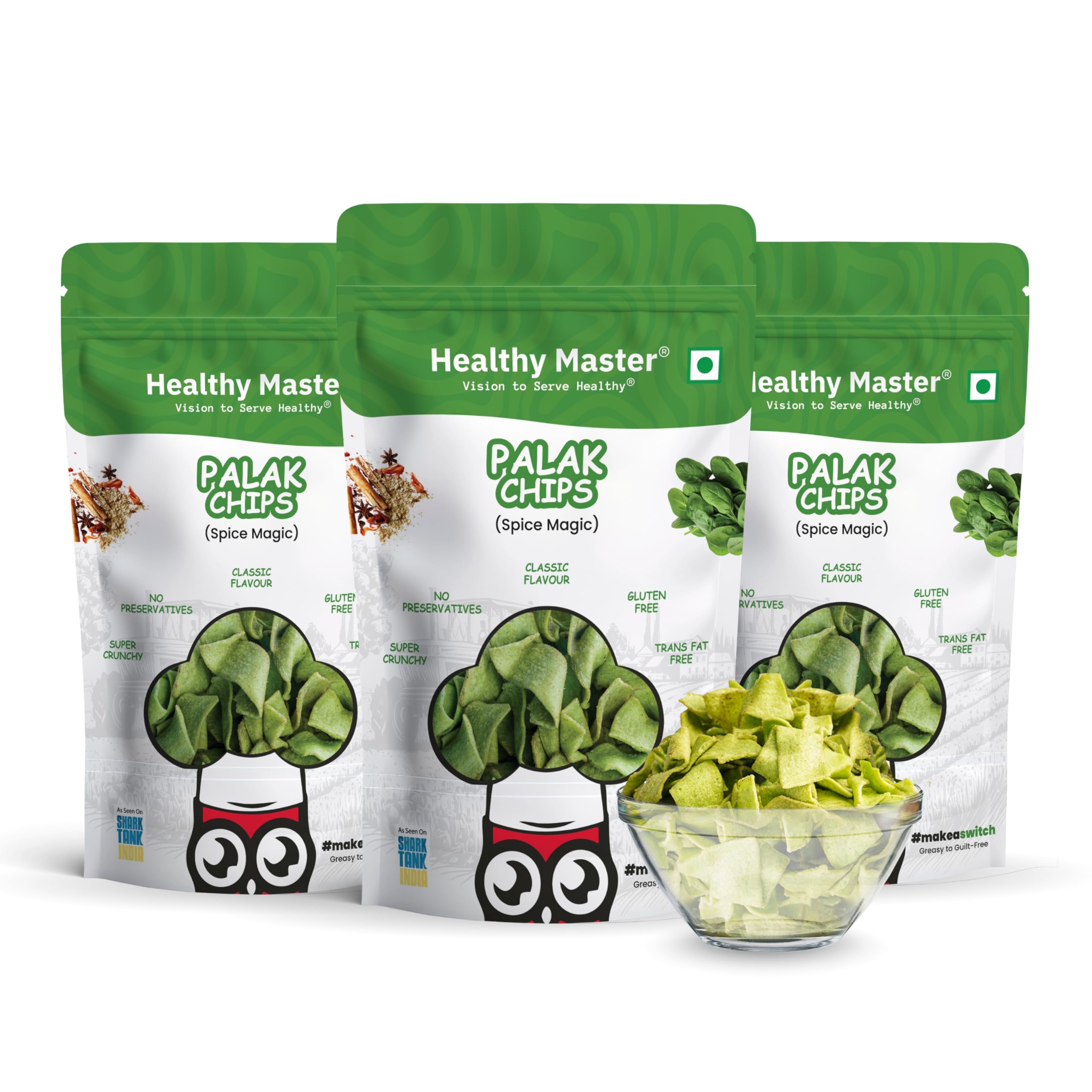 Healthy Master Palak Chips 100g - Pack of 3 | Light & Crispy Chips, high protein | Natural ingredients, Vegan, Gluten Free, No Palm Oil, No Artificial Preservatives, Trans Fat Free, Low Calorie-image-44