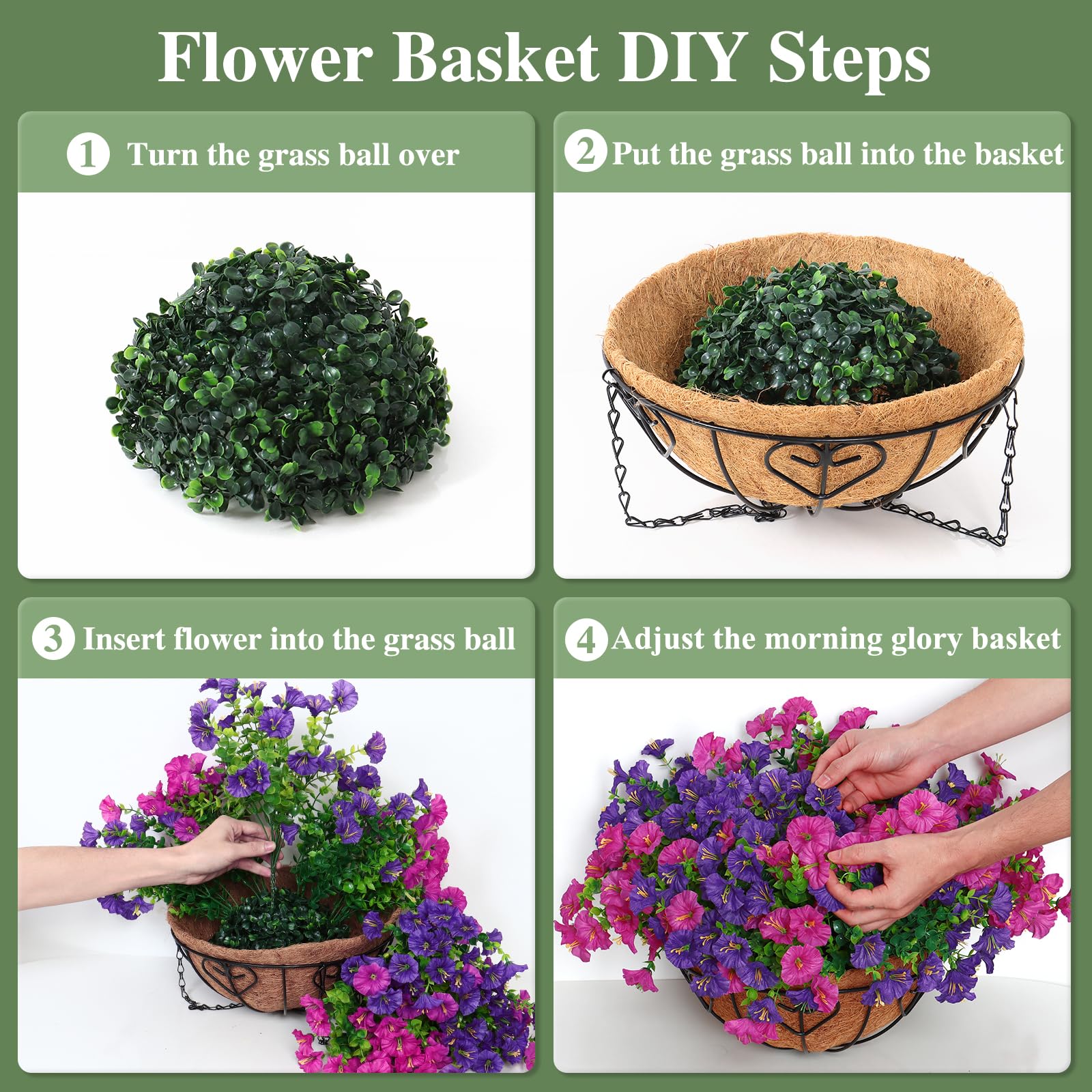 Ammyoo Fiori artificiali da appendere in cesto, composizione di fiori