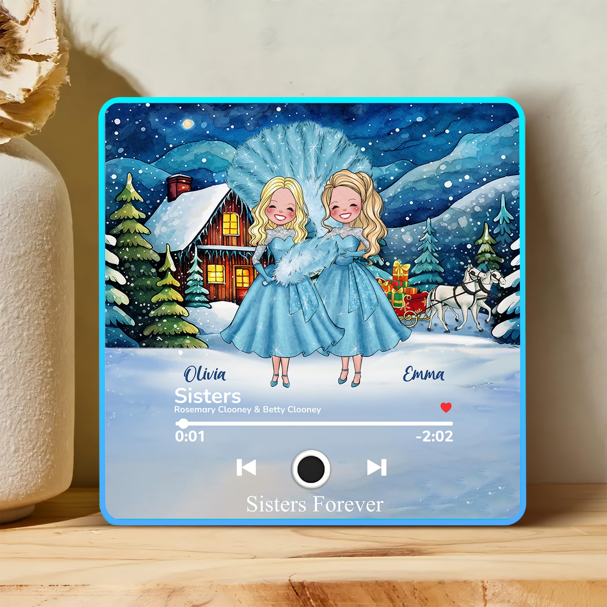 Gossby Custom Music Fridge Magnet - Sisters' White Christmas - Personalized Gift - Magnets with Built-in Music Player - 2 Sis
