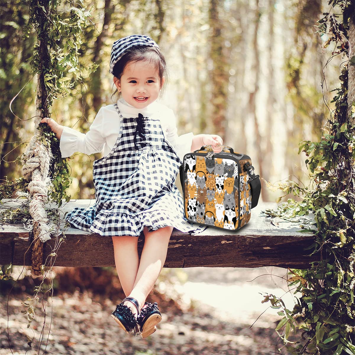 Borsa termica per il pranzo con gatto nero, borsa termica con tracolla regolabile rimovibile per donne, uomini, ufficio, picnic