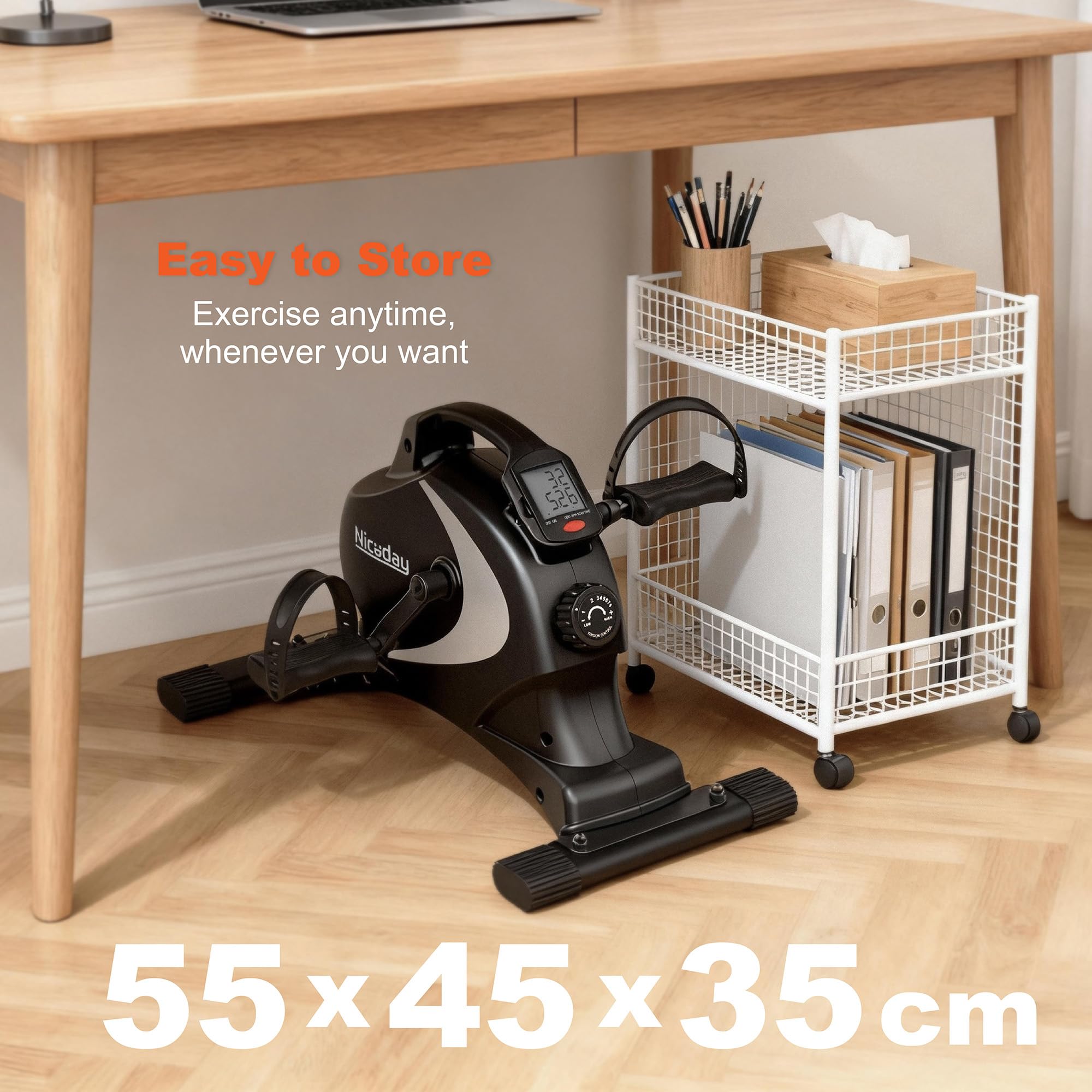 Niceday Mini cyclette per esercizi a pedale, bici da scrivania, 8 livelli di resistenza magnetica, silenziosa e liscia, monitor LCD, macchina a pedale per braccia e gambe, attrezzatura per allenamento
