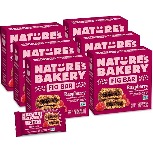 Nature’s Bakery Whole Wheat Fig Bars, Raspberry, Real Fruit, Vegan, Non-GMO, Snack bar, 6 Count (Pack of 6)