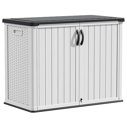 Devoko Outdoor Storage Cabinet 26 Cu Ft with Lockable Doors, Horizontal Storage Shed Waterproof Patio Tools Storage Box for Sofa Cushions, Gardening Tools and Accessories (White)