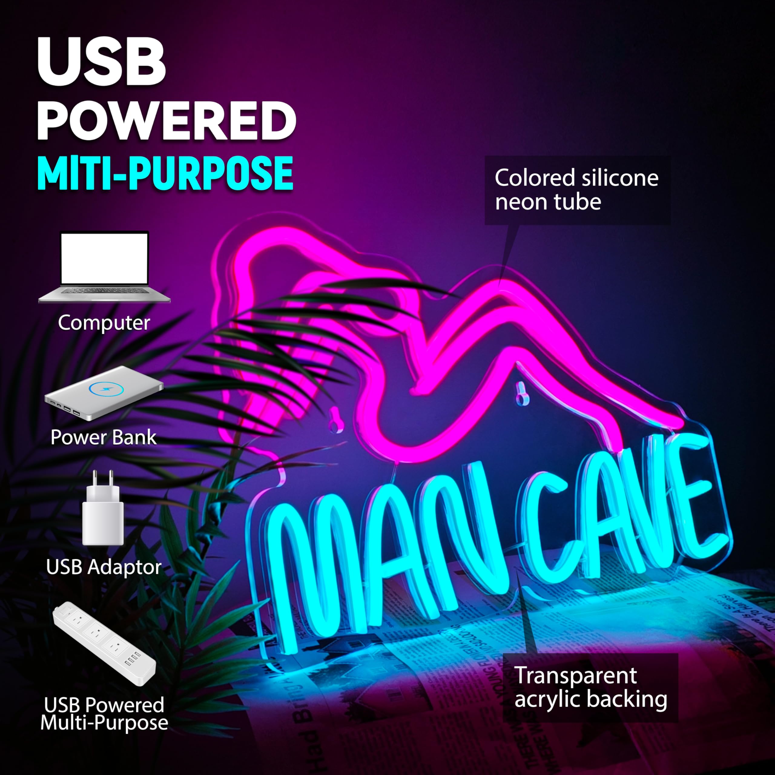 Neonowe znaki LED, nowoczesne, różowe, akrylowe, uchwyt ścienny, 35 x 25 x 1,5 cm, zasilane przez USB, ściemniane światło LED do sypialni, pokoju gier, baru, pubu, klubu, dekoracja ścienna