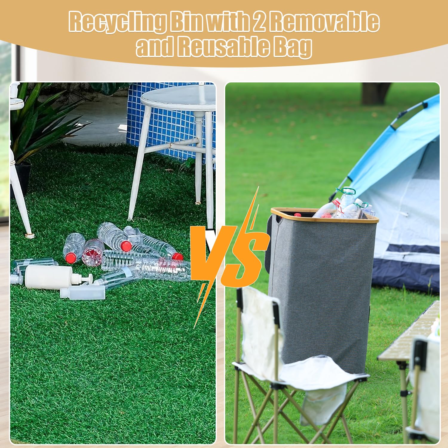 Cubo de reciclaje de cocina de 100 litros con tapa y 1 bolsa interior reutilizable, color gris, ideal para botellas, latas, vidrio, residuos de plástico