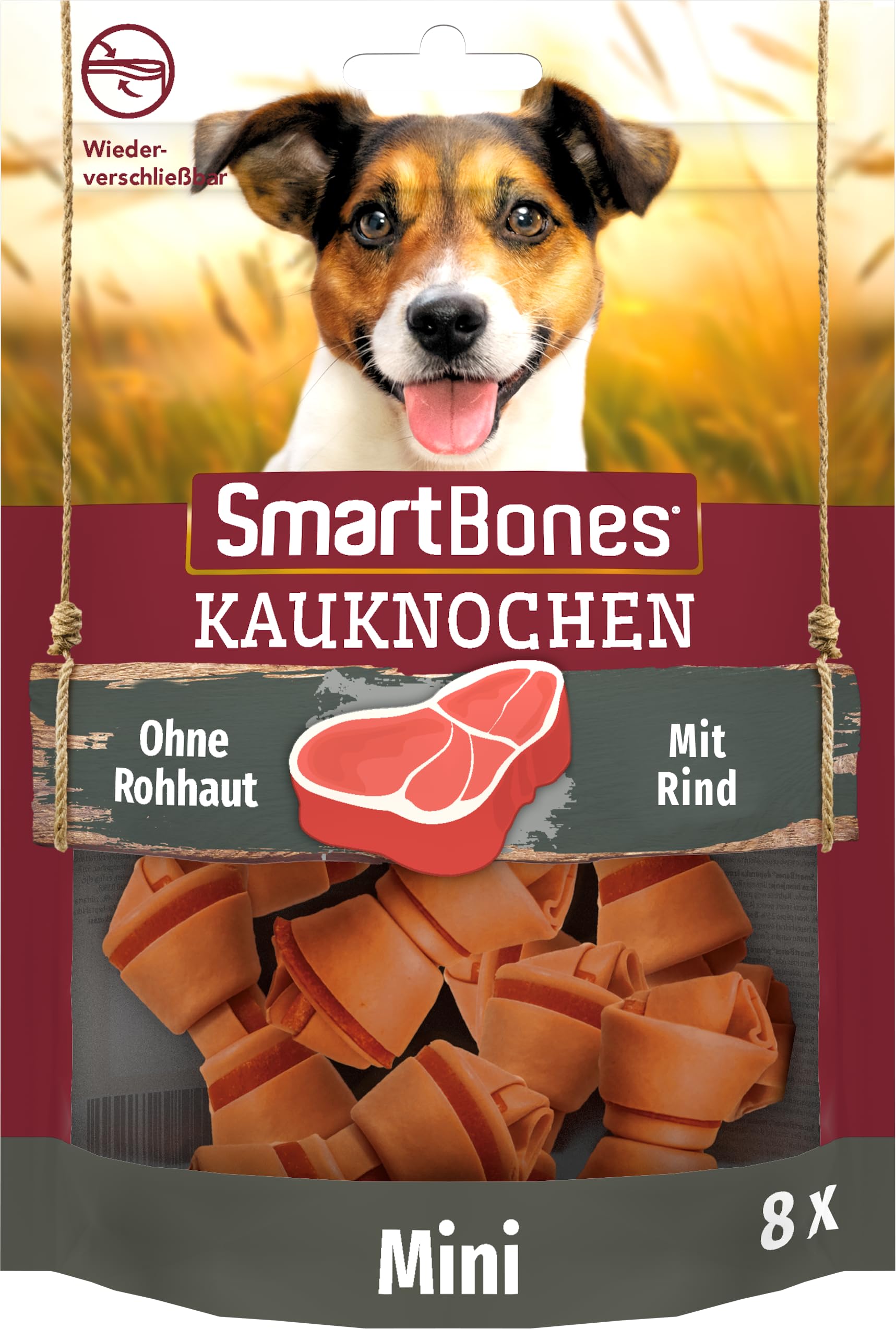 SmartBones Kauknochen Mini - Kausnack mit Rindfleisch Geschmack für kleine Hunde, Knochen mit weicher Textur, ohne Rohhaut, 8 Stück