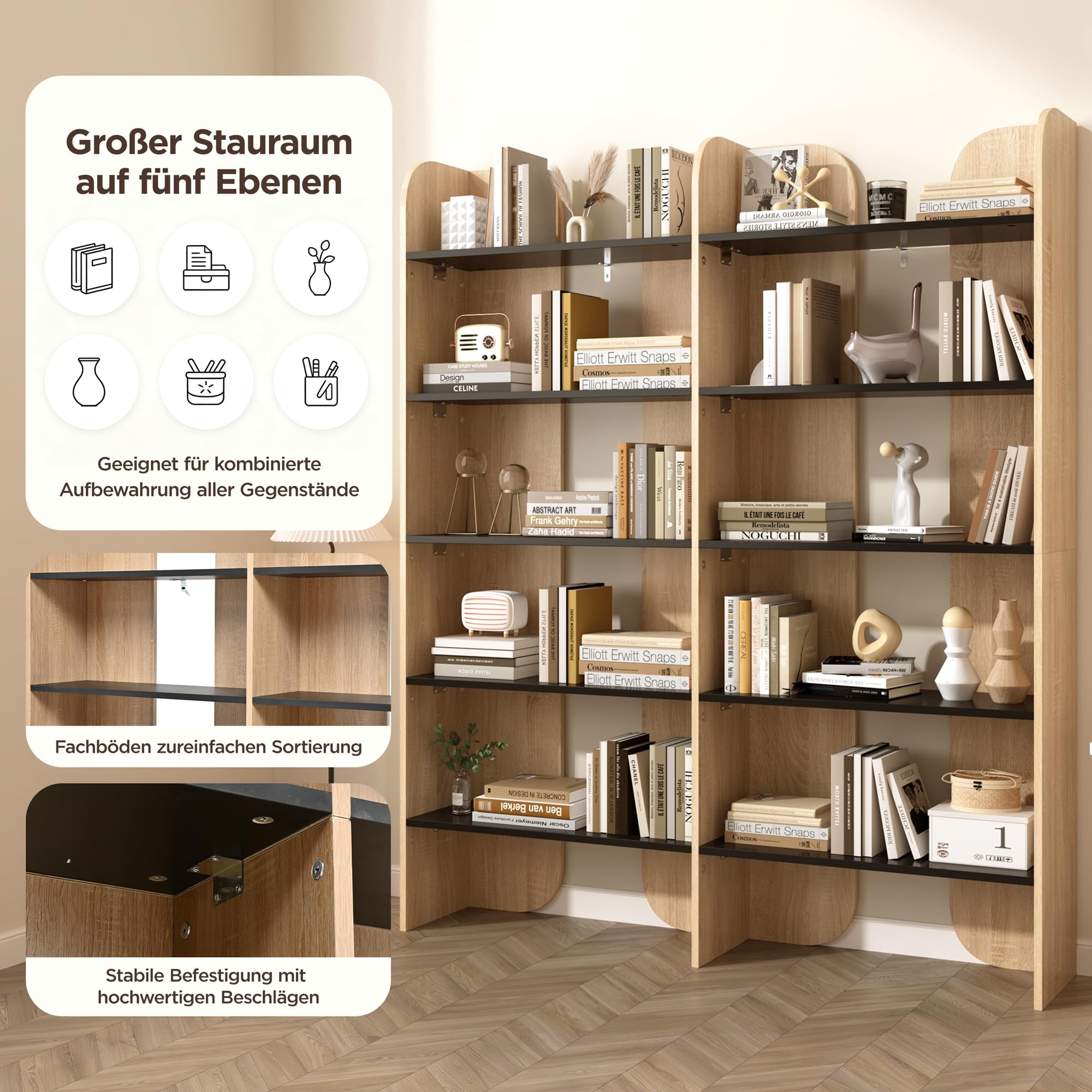 Libreria alta 160 cm, scaffale a 5 livelli, scaffale aperto (colore legno)