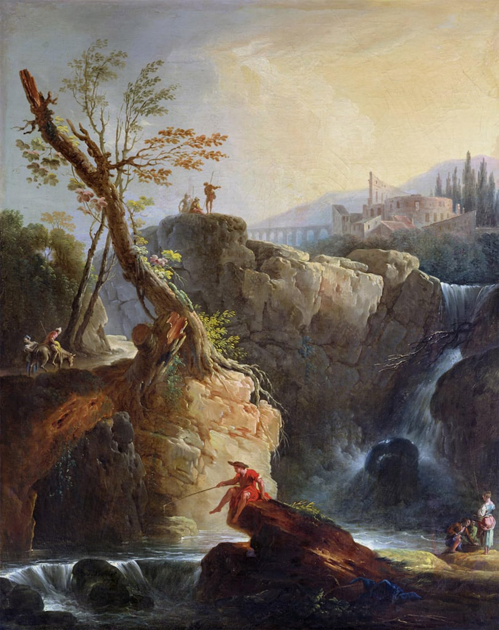 ARTXLXXBN Famous Prints Artwork Pictures Poster Painting Art the Waterfall by Claude Vernet Artwork Landscape Pictures for Home Decor 60x90cm