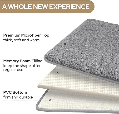 Miniatura 7 de HOMEIDEAS Alfombra de baño mejorada, suave, extra gruesa, absorbente, de espuma viscoelástica, lavable (gris, 20 x 32 pulgadas)