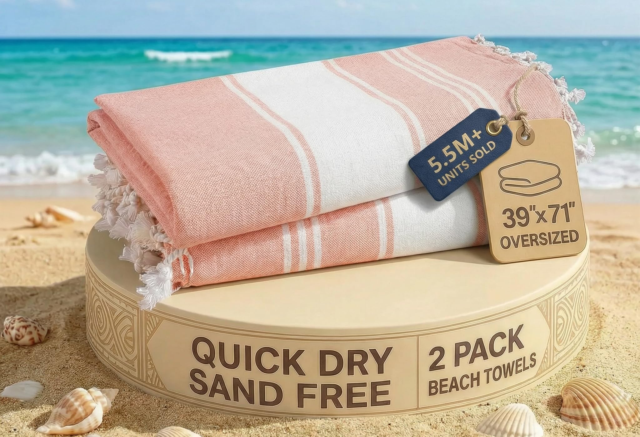 LANE LINEN Turkish Towels, Cotton Rich XL Beach Towel 2 Pack, Pre-Washed, No Shrink, Quick Dry Oversized Beach Towels, Stylish Beach Towel For Women, Sand Free Towel, 39"x71" - Quartz Pink