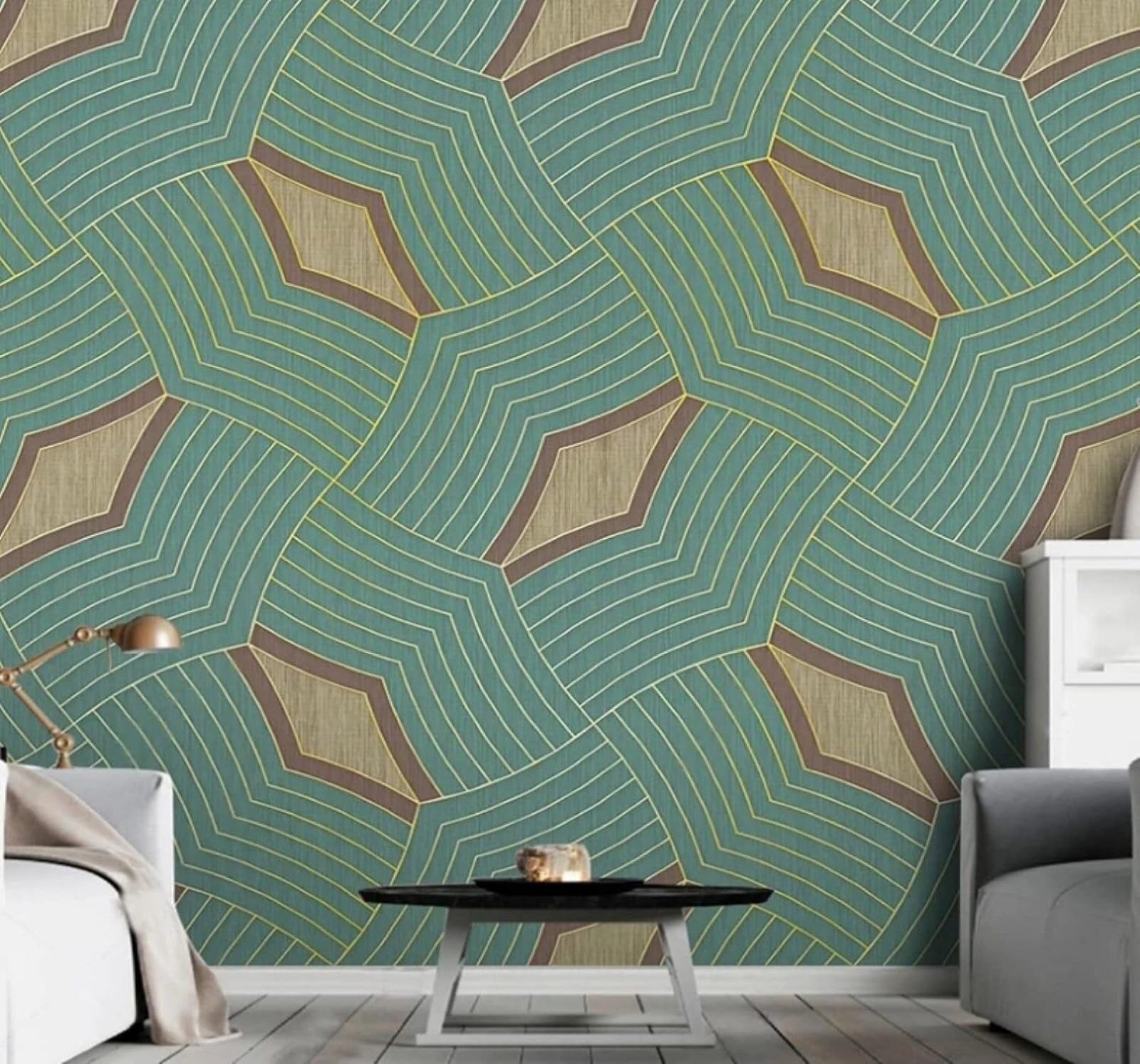 XLMING Abstract Gold Lines Geometric Grid 3D Wallpaper Luxury Home Dining Decor Paste Sofa Living Room The Wall for Bedroom Mural-430cm×300cm