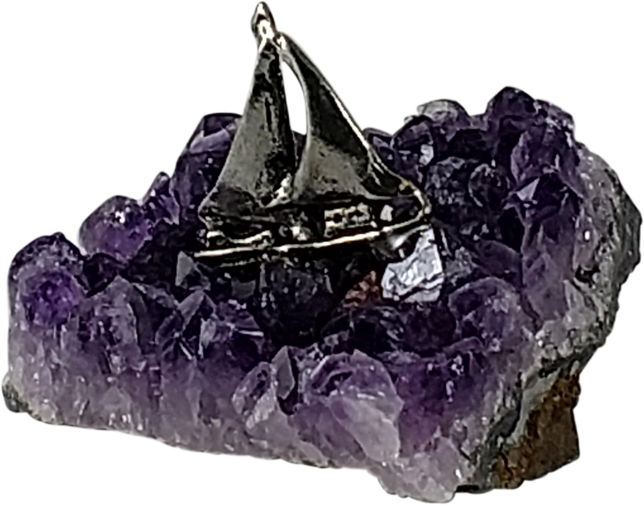 Pewter Small Sailboat on Quality Amethyst Base