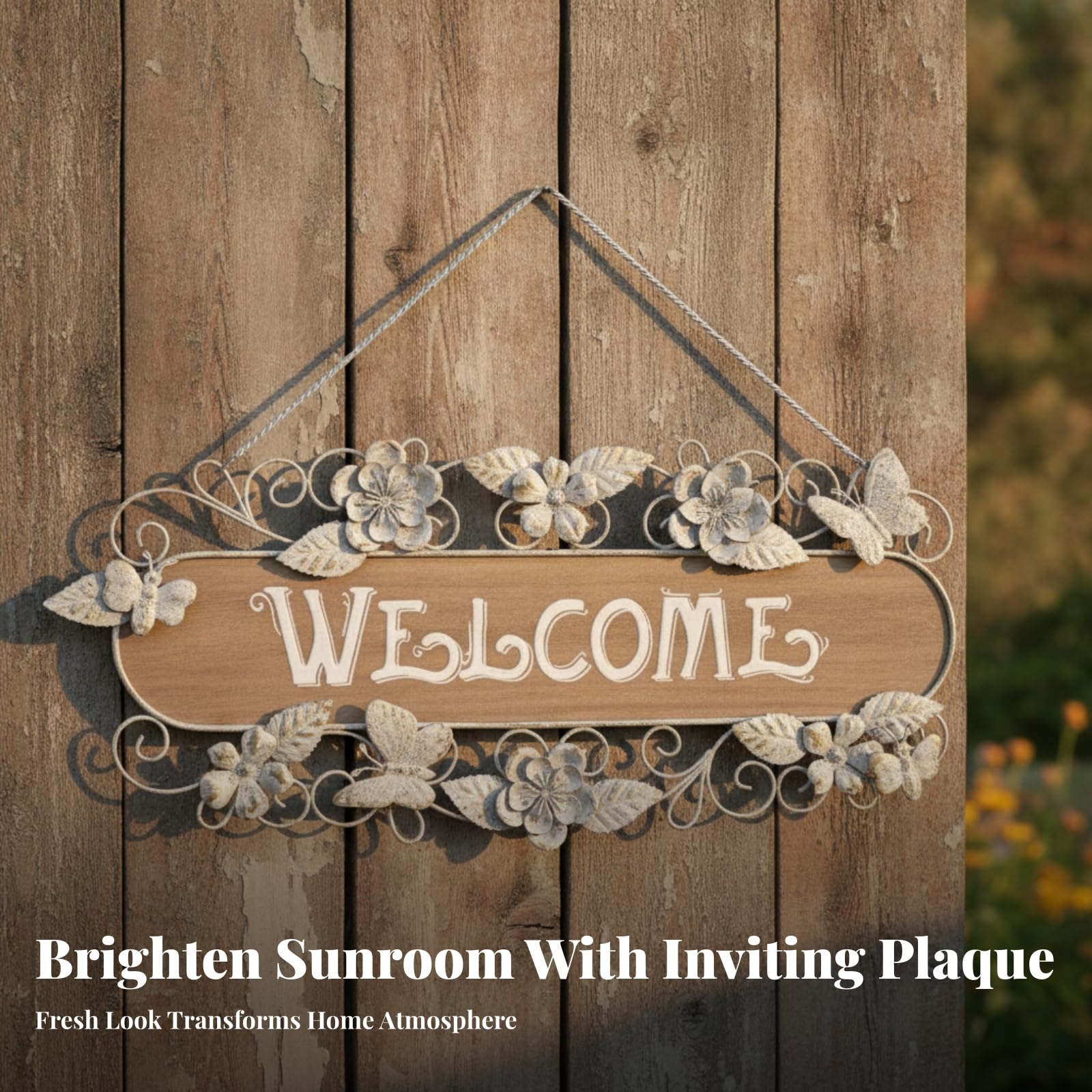 Placa Decorativa con Mariposas, Bienvenido