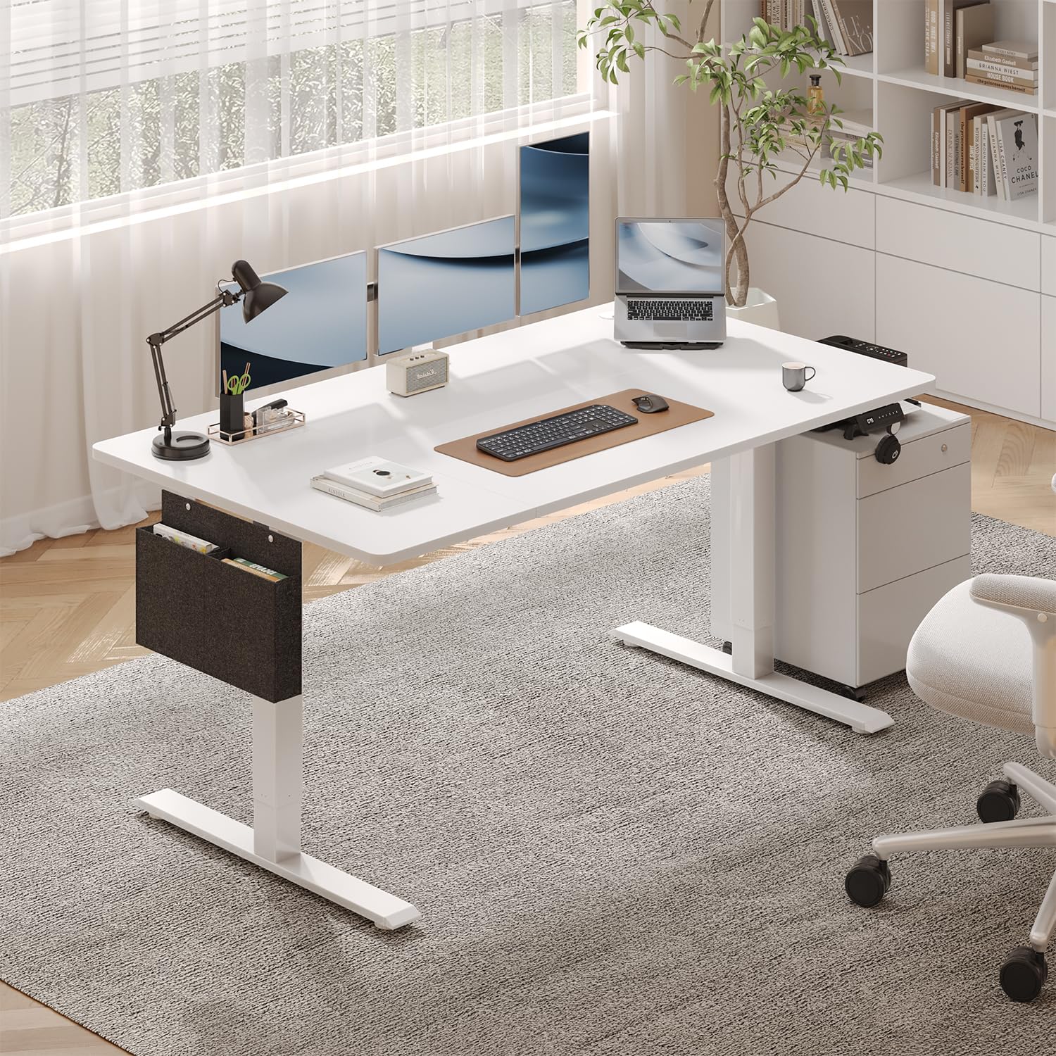 Airfish Höhenverstellbarer Schreibtisch Elektrisch 160x70cm, Stabiler Schreibtisch mit Aufbewahrungstasche, Memory-Funktion mit 4 Höhen, Computertisch für Homeoffice, Stehpult, Standing Desk, Weiß