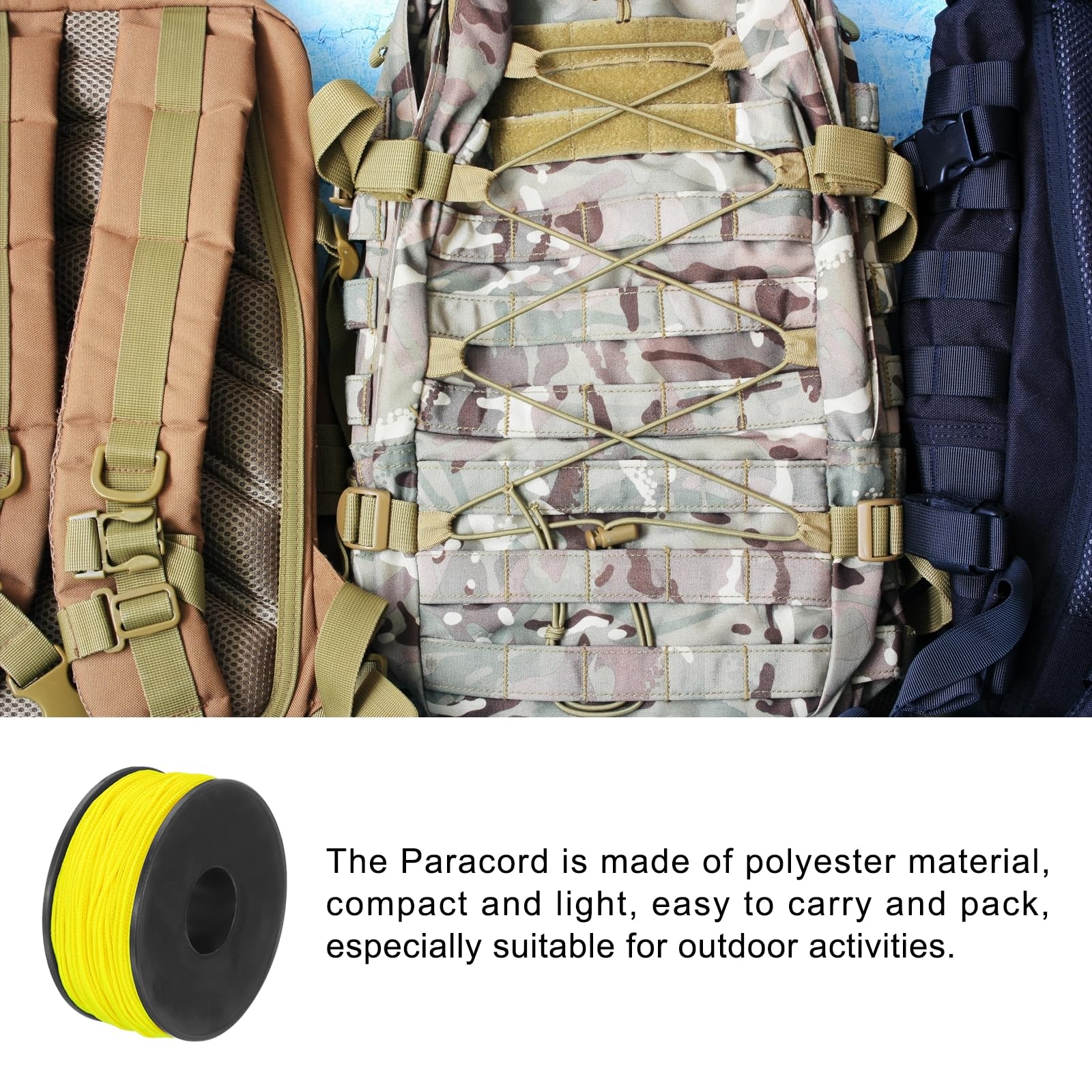 Mikro Paracord 1,18 mm x 50 metrów sznurek 45 kg poliestrowy spleciony mocny sznurek ze szpulą [do wędrówek, ćwiczeń, namiotu, projektów DIY] - cytrynowo żółty