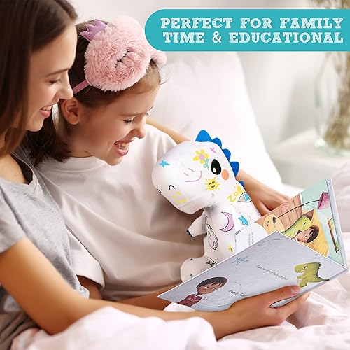 Miniatura 4 de T-Rex - Juego de regalo de libro de dinosaurio de peluche para colorear, artes y manualidades, suave, lavable, juguete de dibujo de dinosaurio,