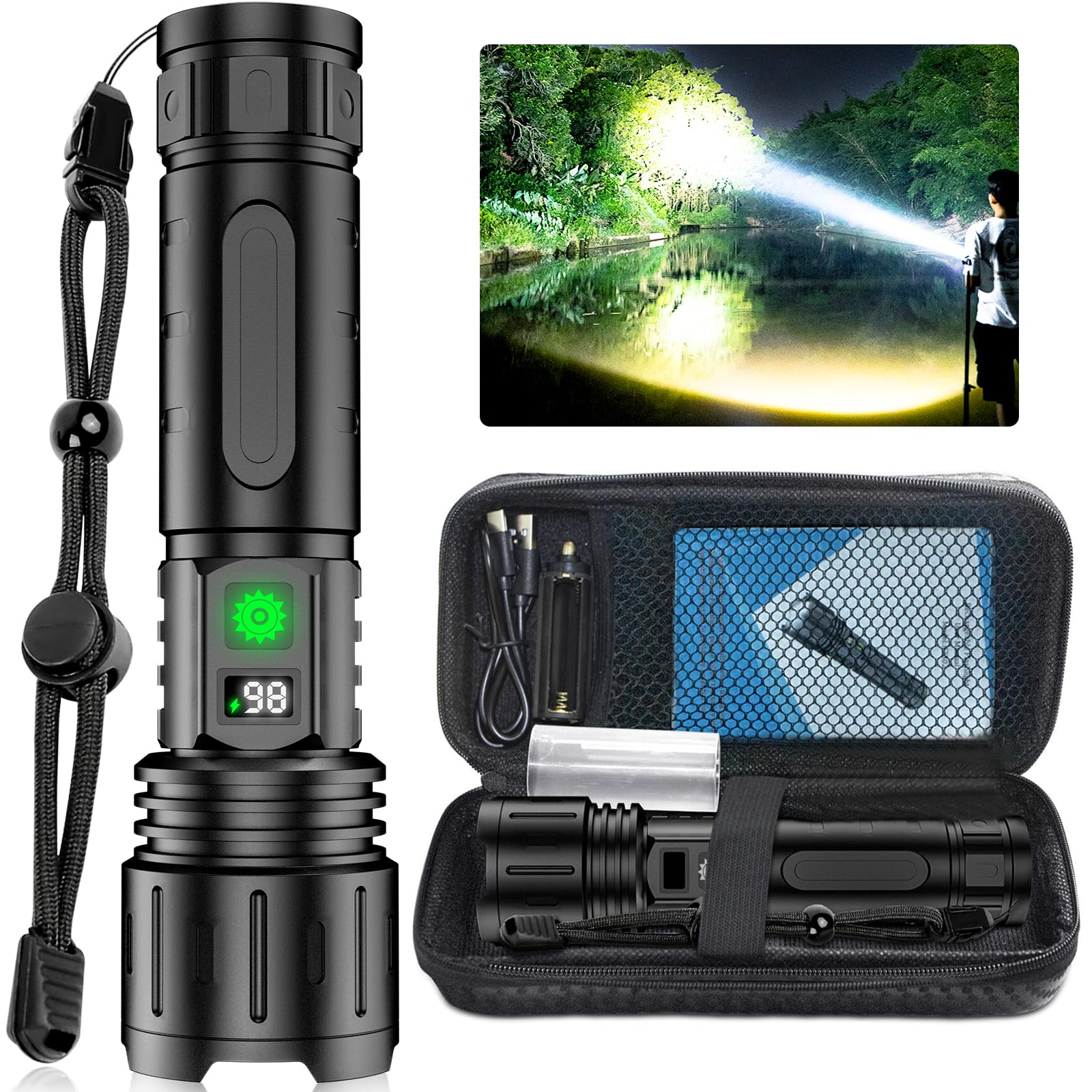 Banral LED Flashlights High Lumens Rechargeable, 5000mAh Super Bright Powerful Flashlight, Type-C, 5 Modes, Zoomable, IPX5 Waterproof High Powered Tactical Flash Light for Emergency Camping Hiking