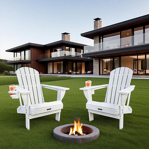 Miniatura 9 de Silla Adirondack plegable, silla plegable para todo tipo de clima, silla de patio con portavasos, silla Adirondack de polietileno de alta densidad