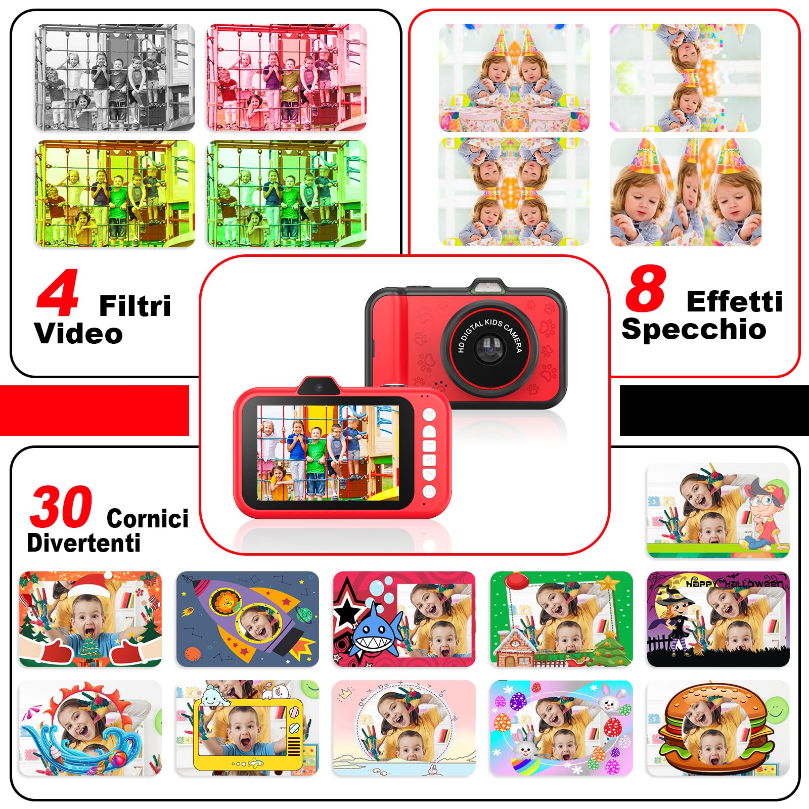 Macchina Fotografica Bambini | 3,5" Grande Schermo| 360° Obiettivo Zoom Rotante| 1080P HD Fotocamera Bambini con Selfie| Flash LED | Scheda SD 32G| Regalo Bambina e Bambino 3 4 5 6 7 8 9 10 11 12 Anni