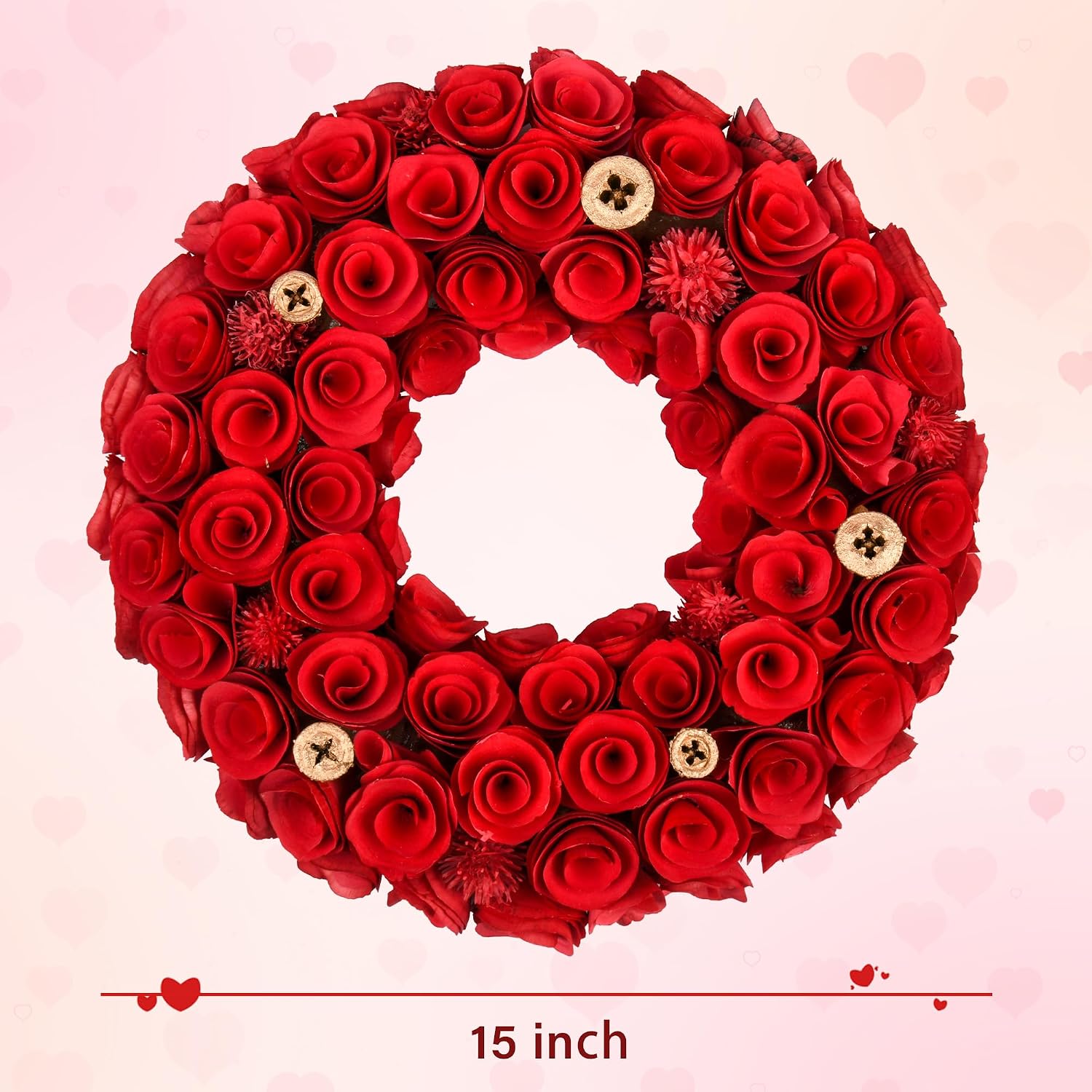 Valentine Wreath, 13 Inch Small Red Wreaths, Hand Carved | Natural Pine Wood, Valentine Christmas Decorations for Front Door, Wall & Window Decor